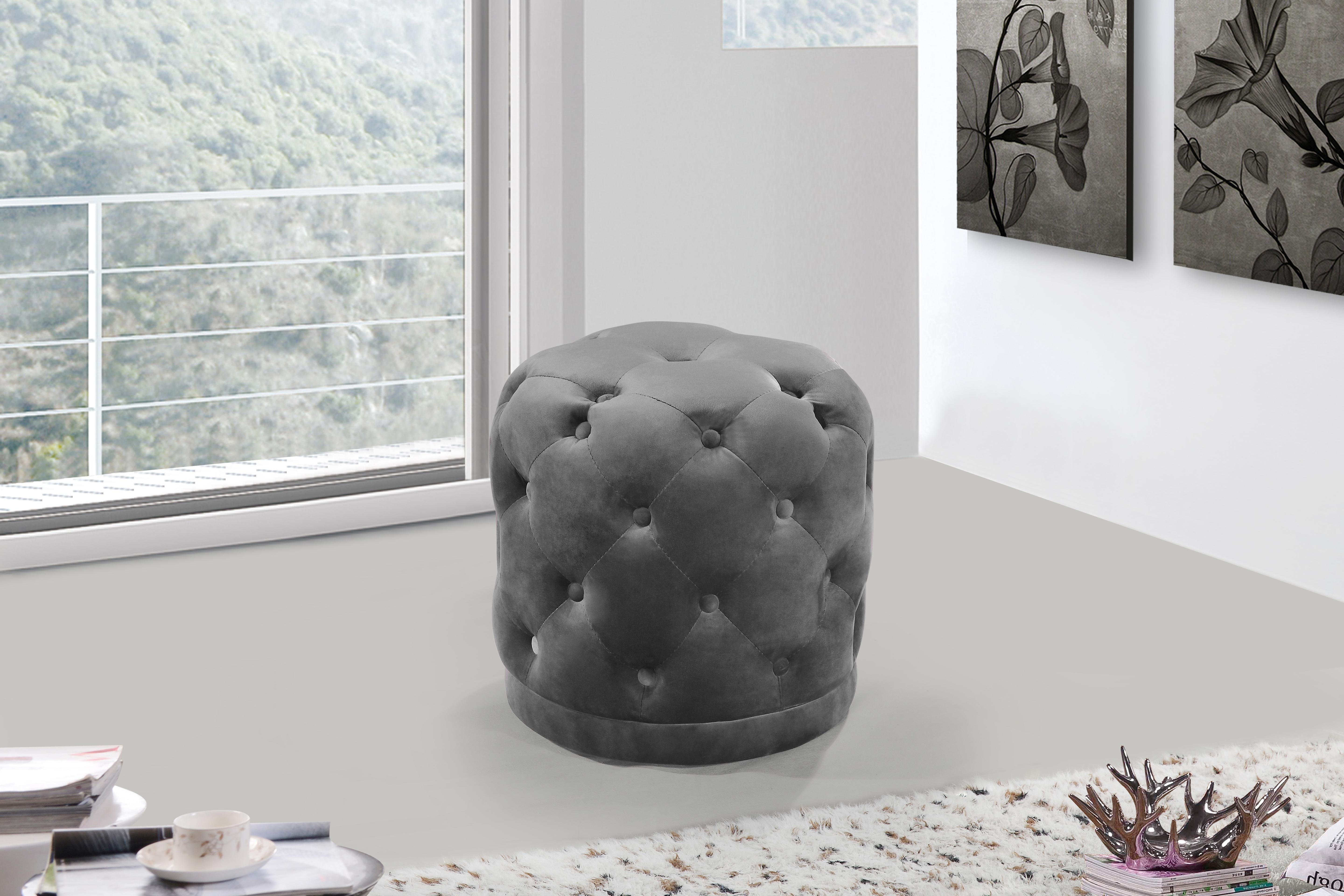 Harper Grey Velvet Ottoman/Stool - Luxury Home Furniture (MI)