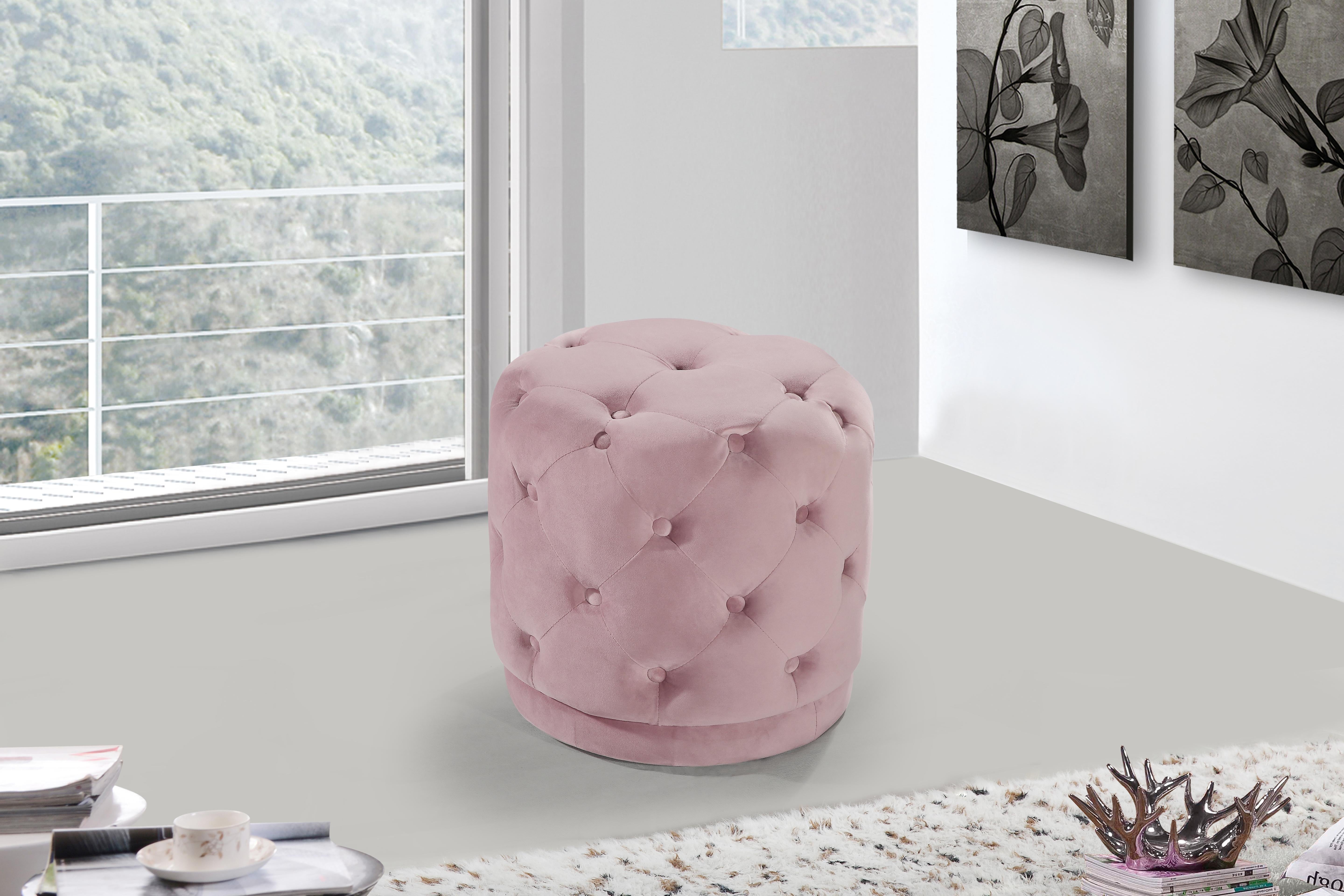 Harper Pink Velvet Ottoman/Stool - Luxury Home Furniture (MI)