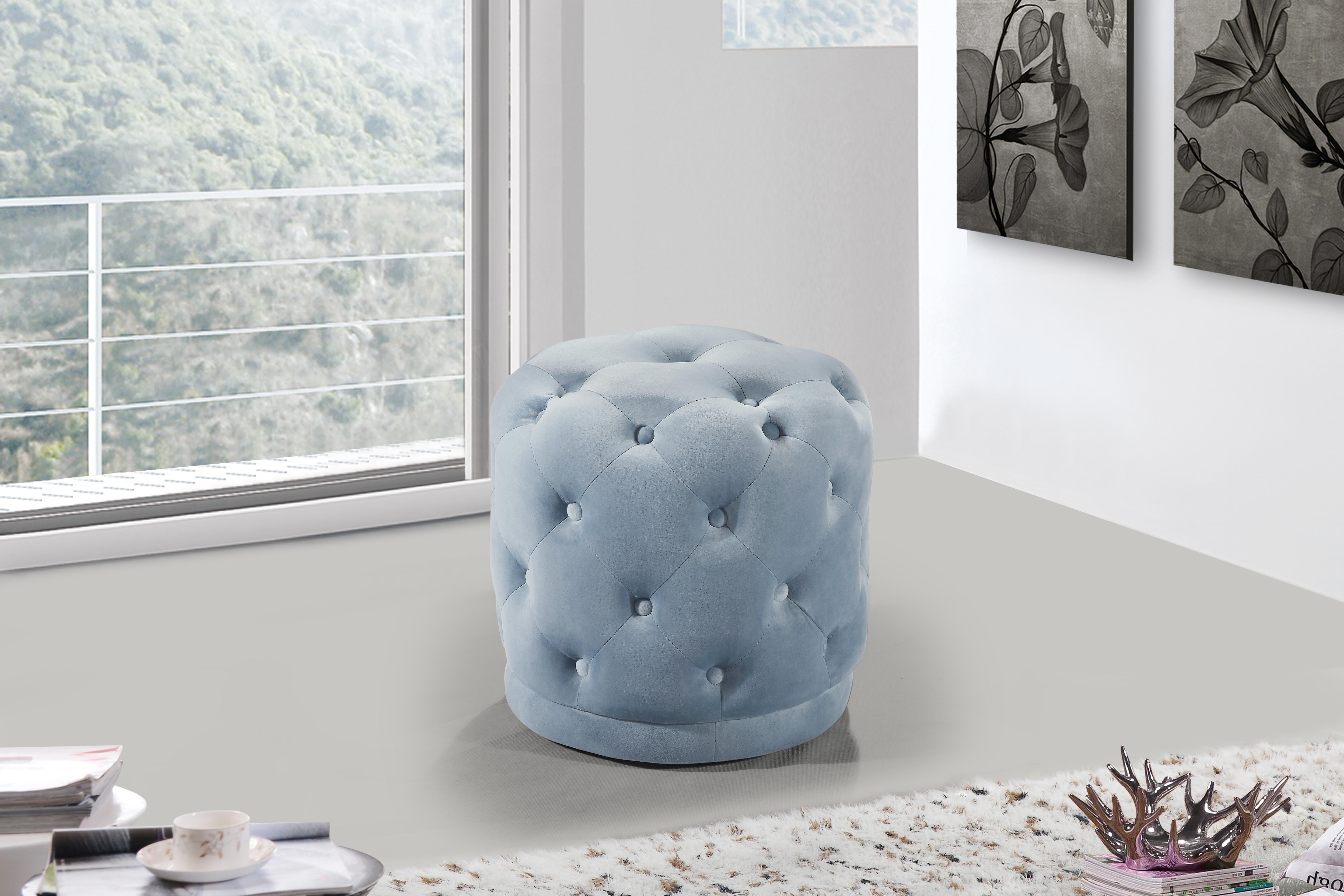 Harper Sky Blue Velvet Ottoman/Stool - Luxury Home Furniture (MI)