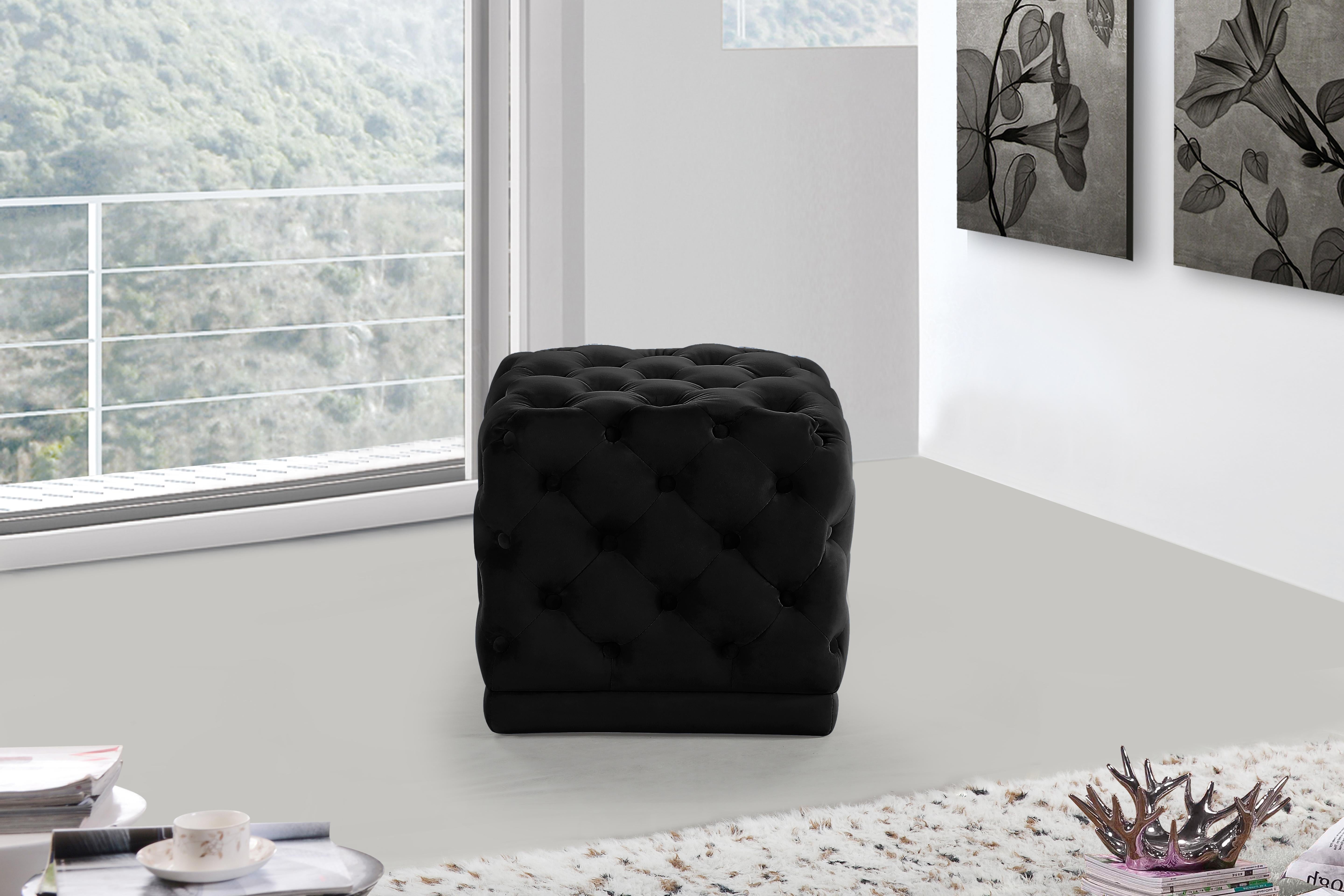Stella Black Velvet Ottoman/Stool - Luxury Home Furniture (MI)