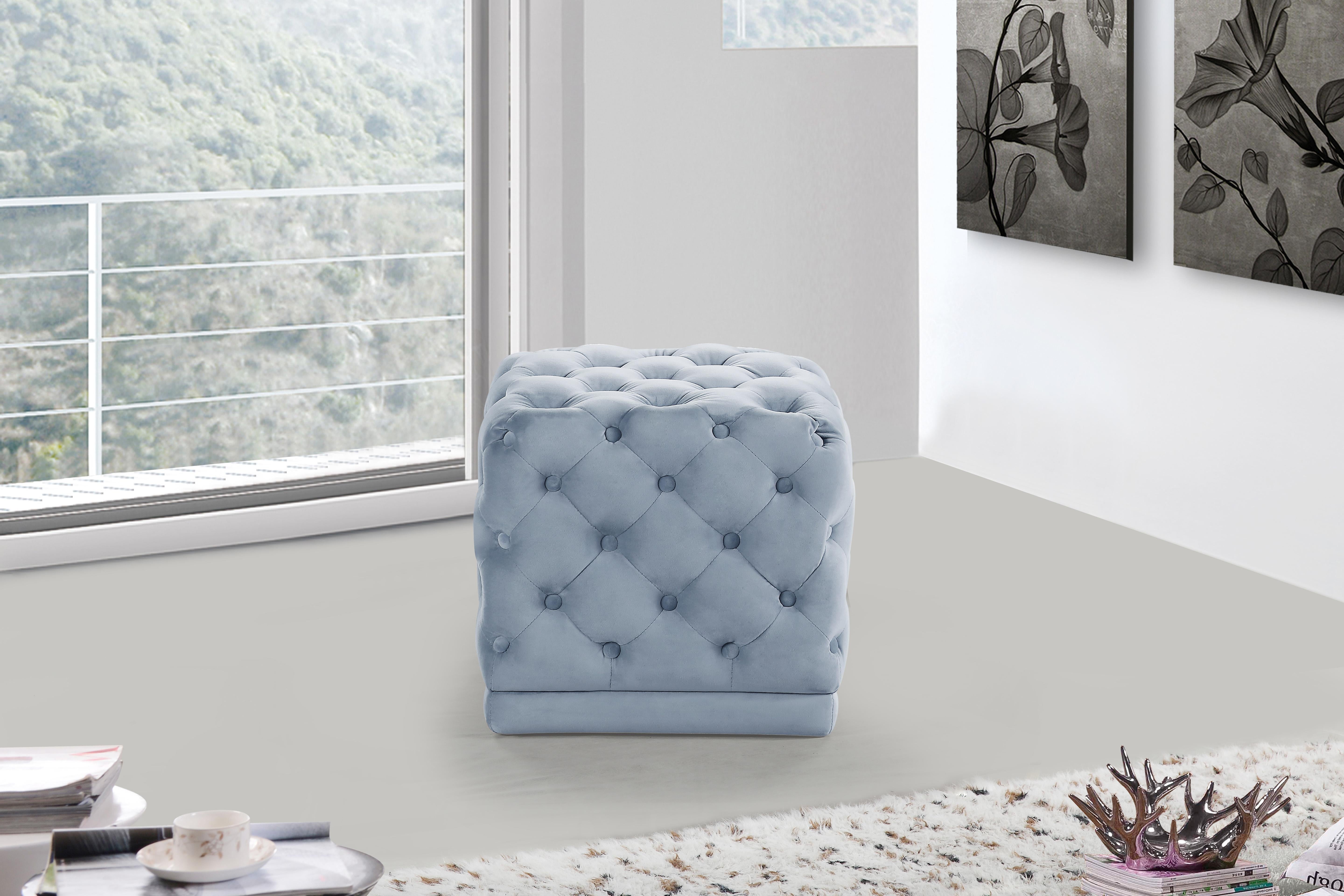 Stella Sky Blue Velvet Ottoman/Stool - Luxury Home Furniture (MI)