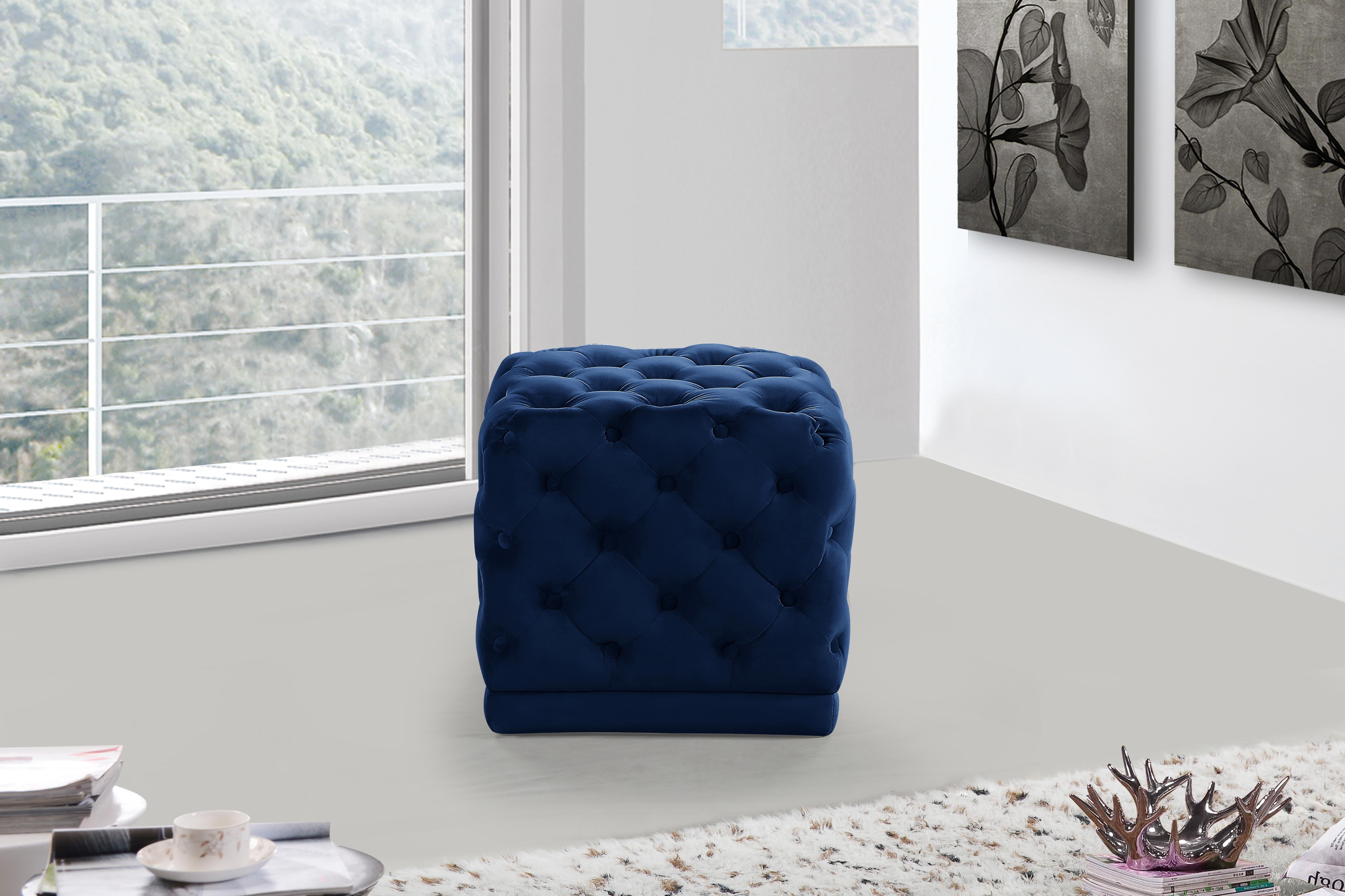 Stella Navy Velvet Ottoman/Stool - Luxury Home Furniture (MI)