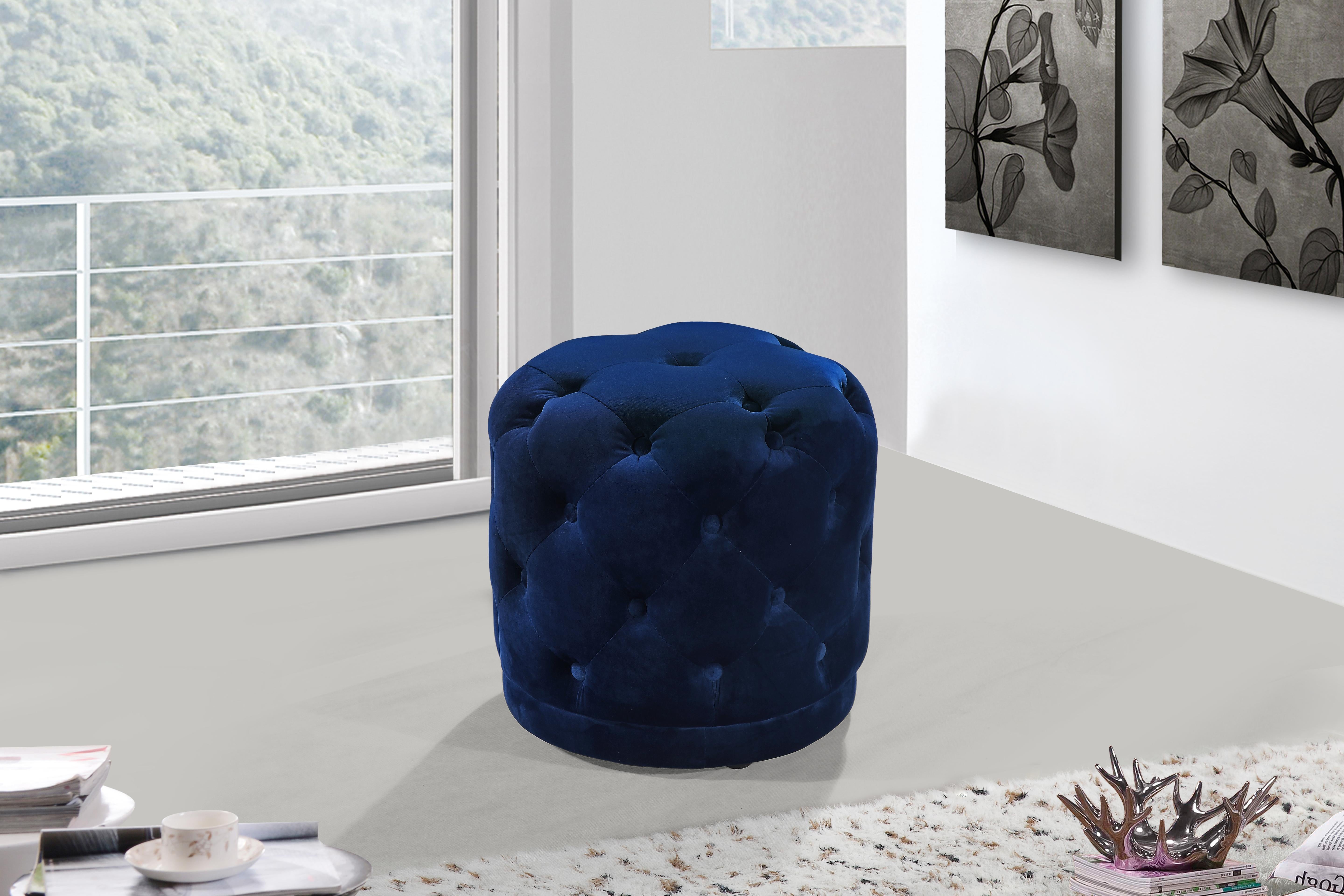 Harper Navy Velvet Ottoman/Stool - Luxury Home Furniture (MI)