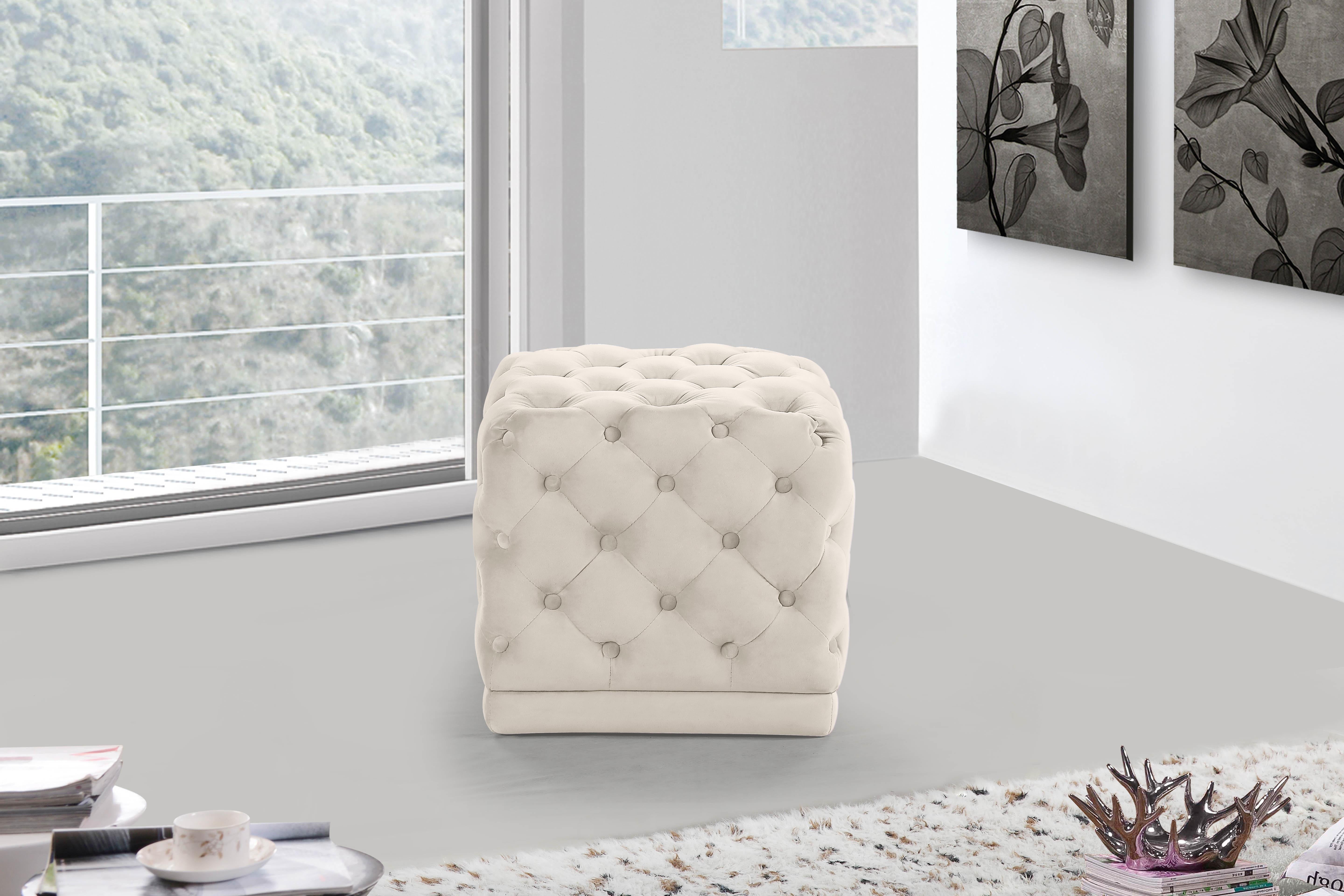 Stella Cream Velvet Ottoman/Stool - Luxury Home Furniture (MI)