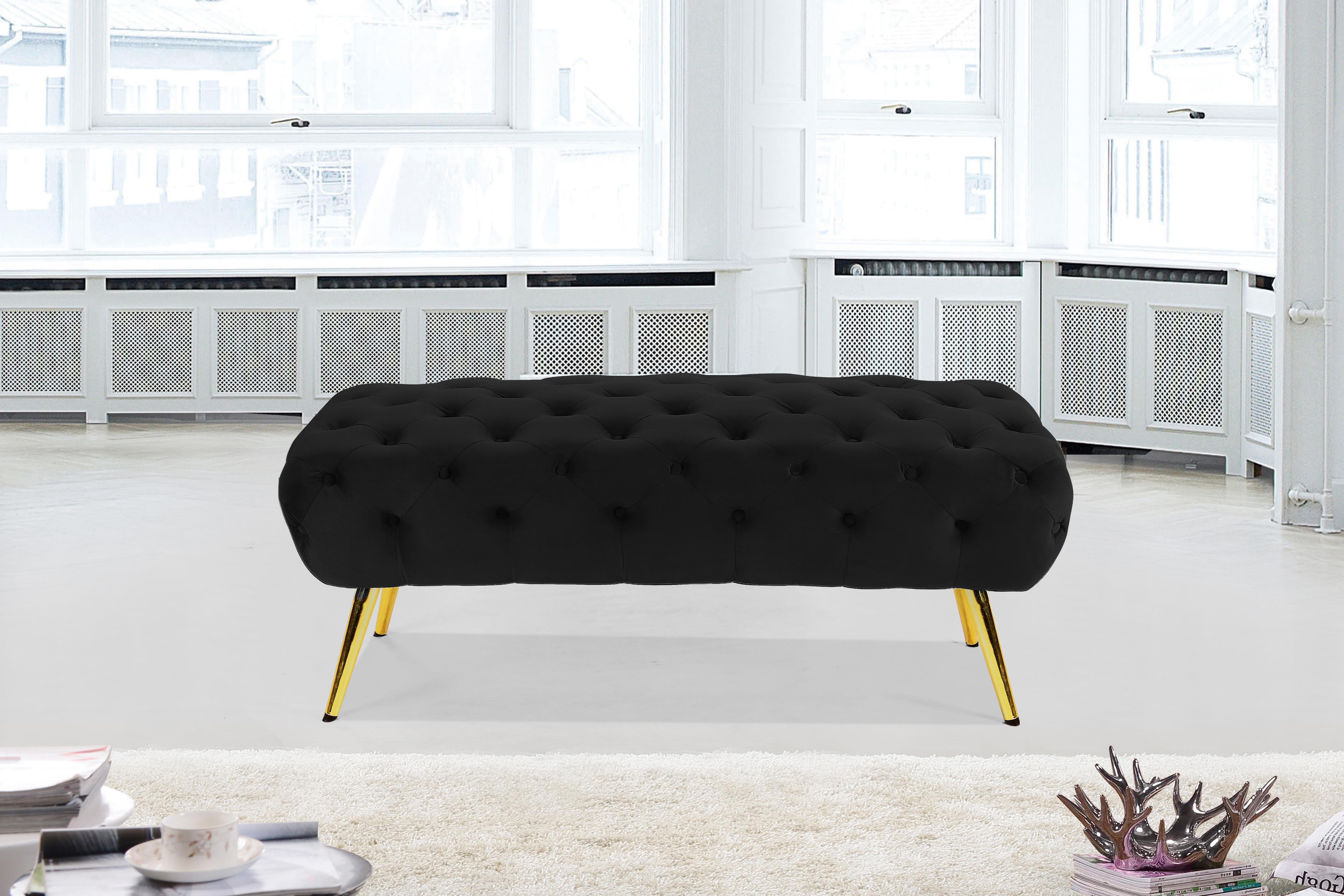 Amara Black Velvet Bench - Luxury Home Furniture (MI)