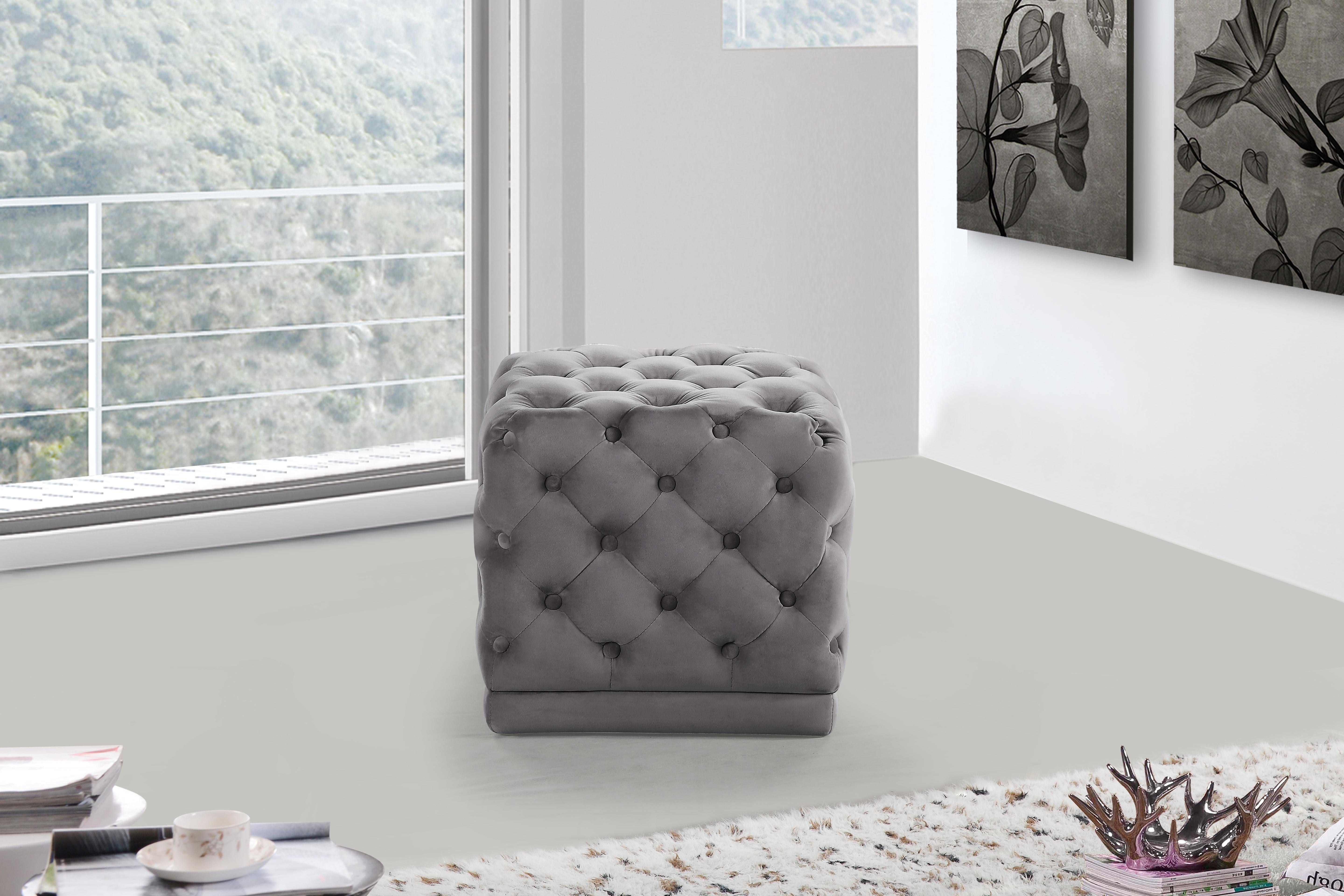 Stella Grey Velvet Ottoman/Stool - Luxury Home Furniture (MI)