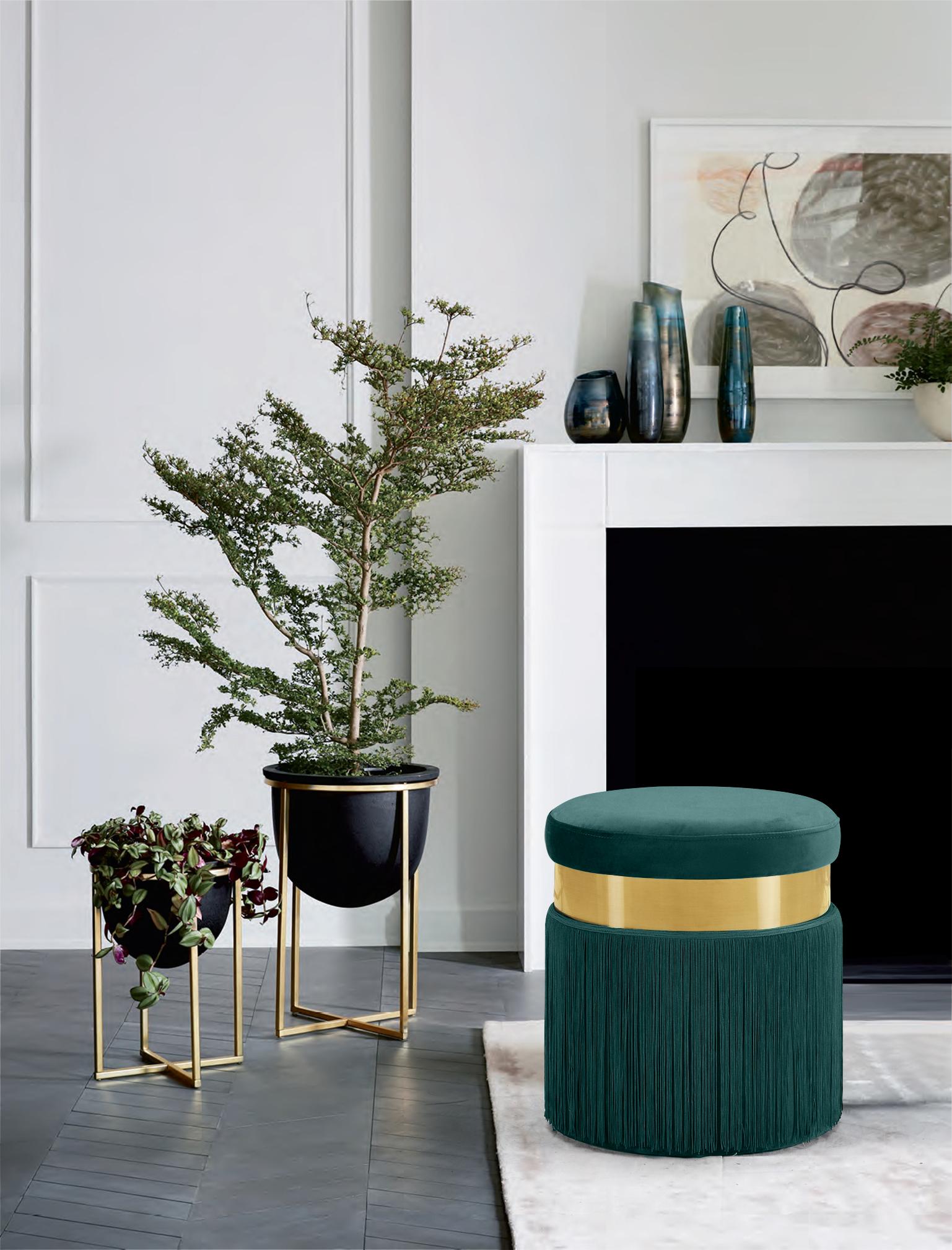 Yasmine Green Velvet Ottoman/Stool - Luxury Home Furniture (MI)