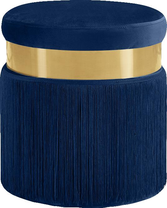 Yasmine Navy Velvet Ottoman/Stool - Luxury Home Furniture (MI)