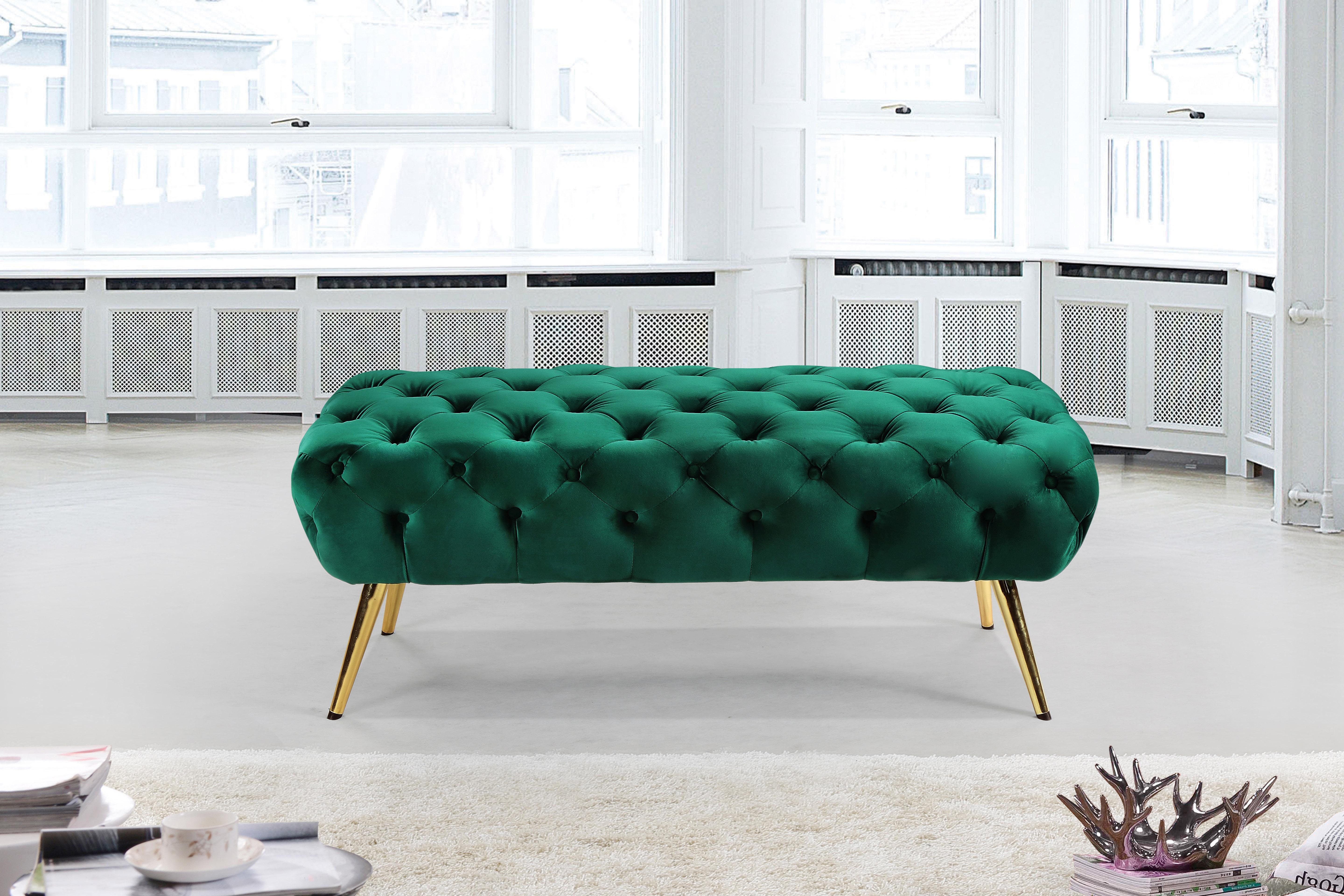 Amara Green Velvet Bench - Luxury Home Furniture (MI)