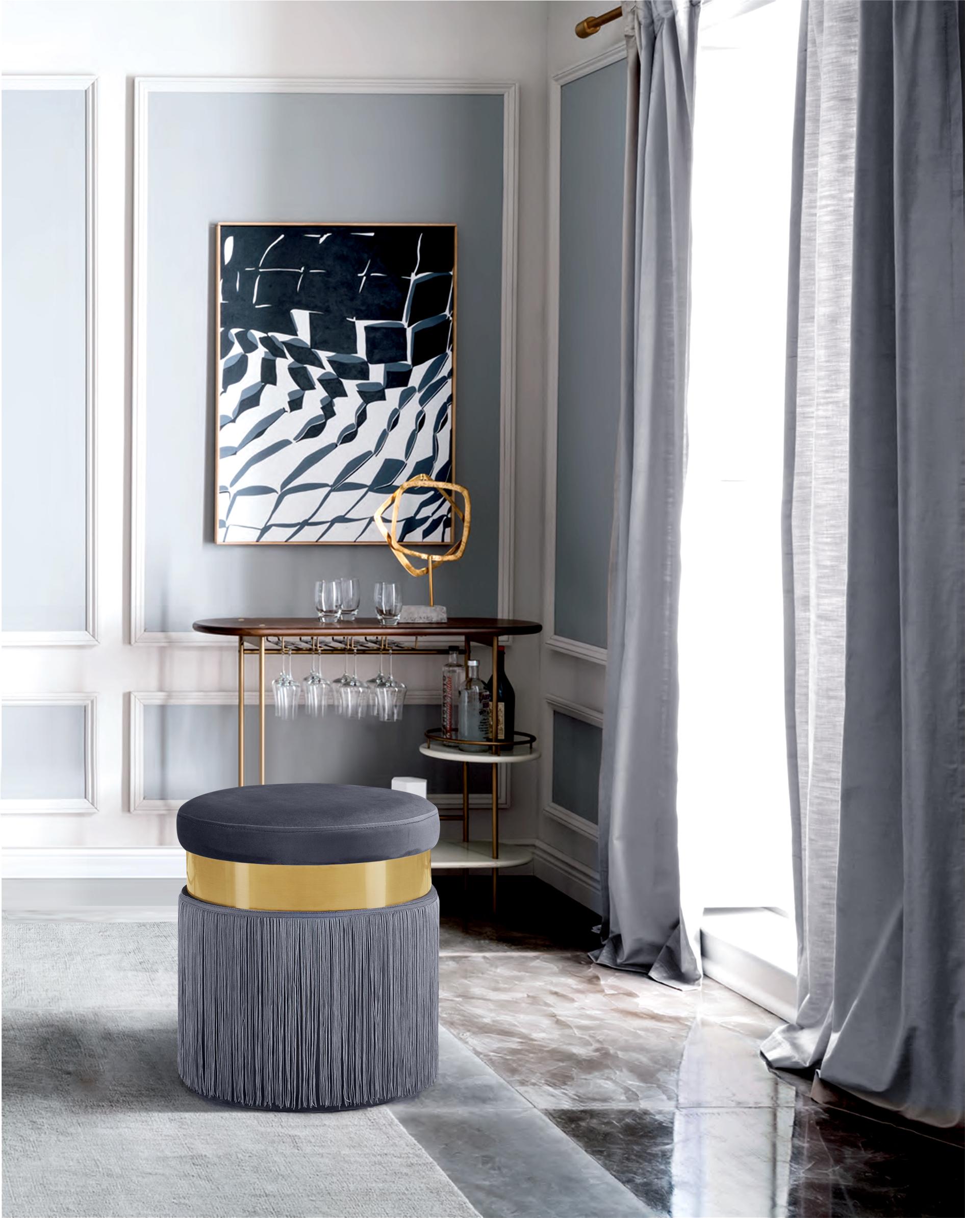 Yasmine Grey Velvet Ottoman/Stool - Luxury Home Furniture (MI)