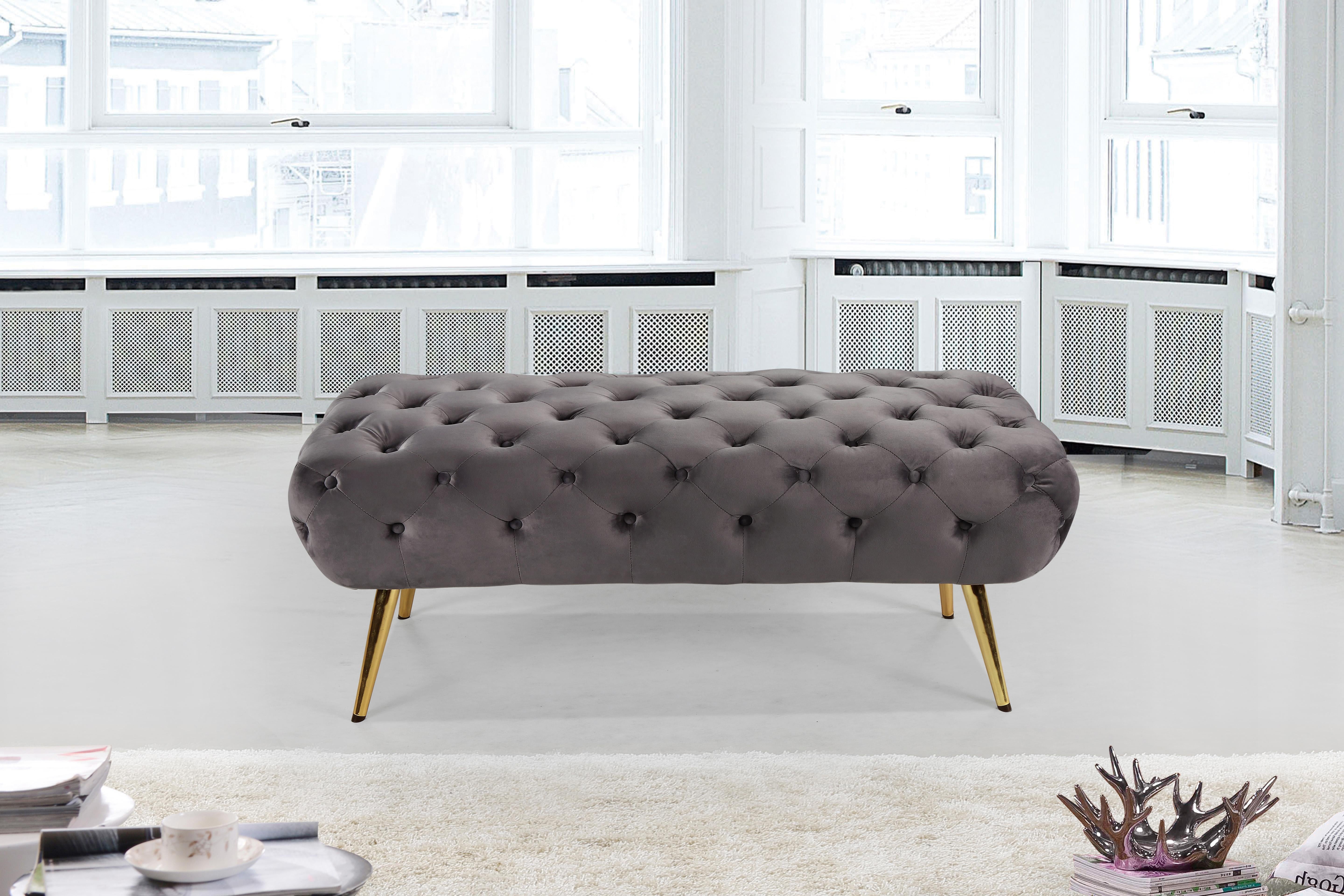 Amara Grey Velvet Bench - Luxury Home Furniture (MI)
