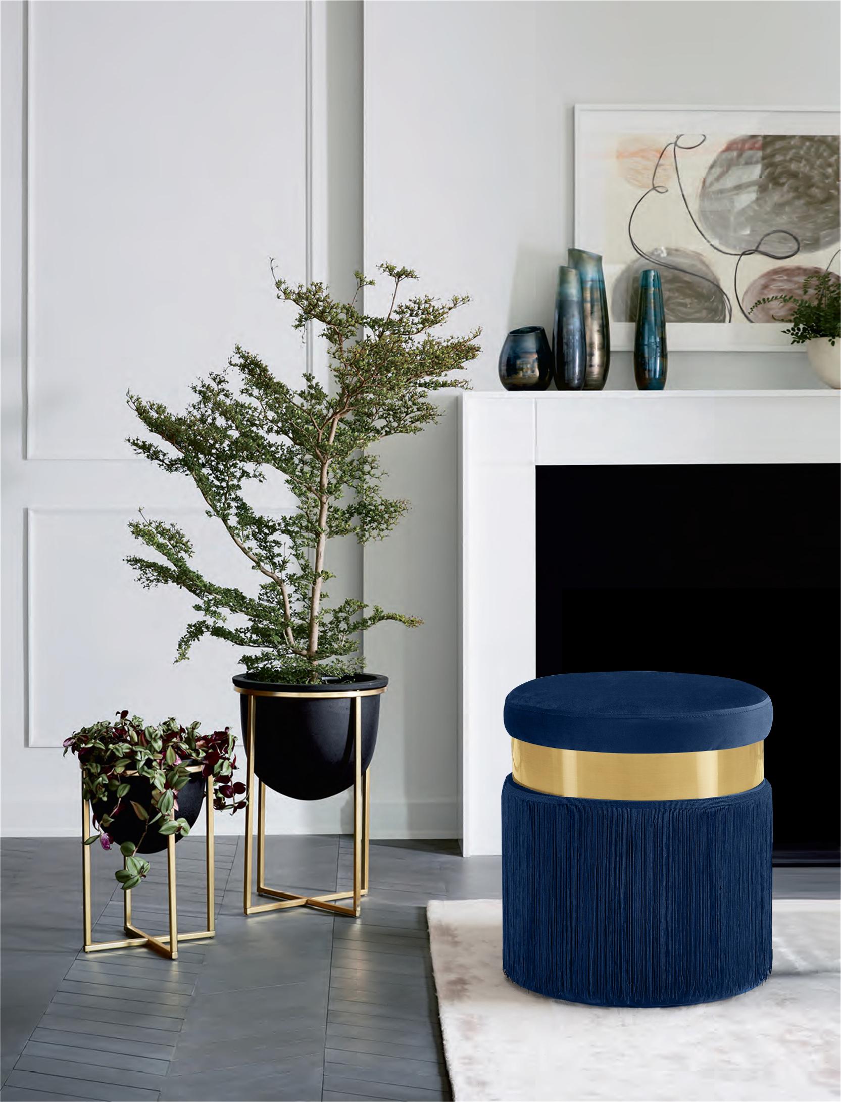 Yasmine Navy Velvet Ottoman/Stool - Luxury Home Furniture (MI)