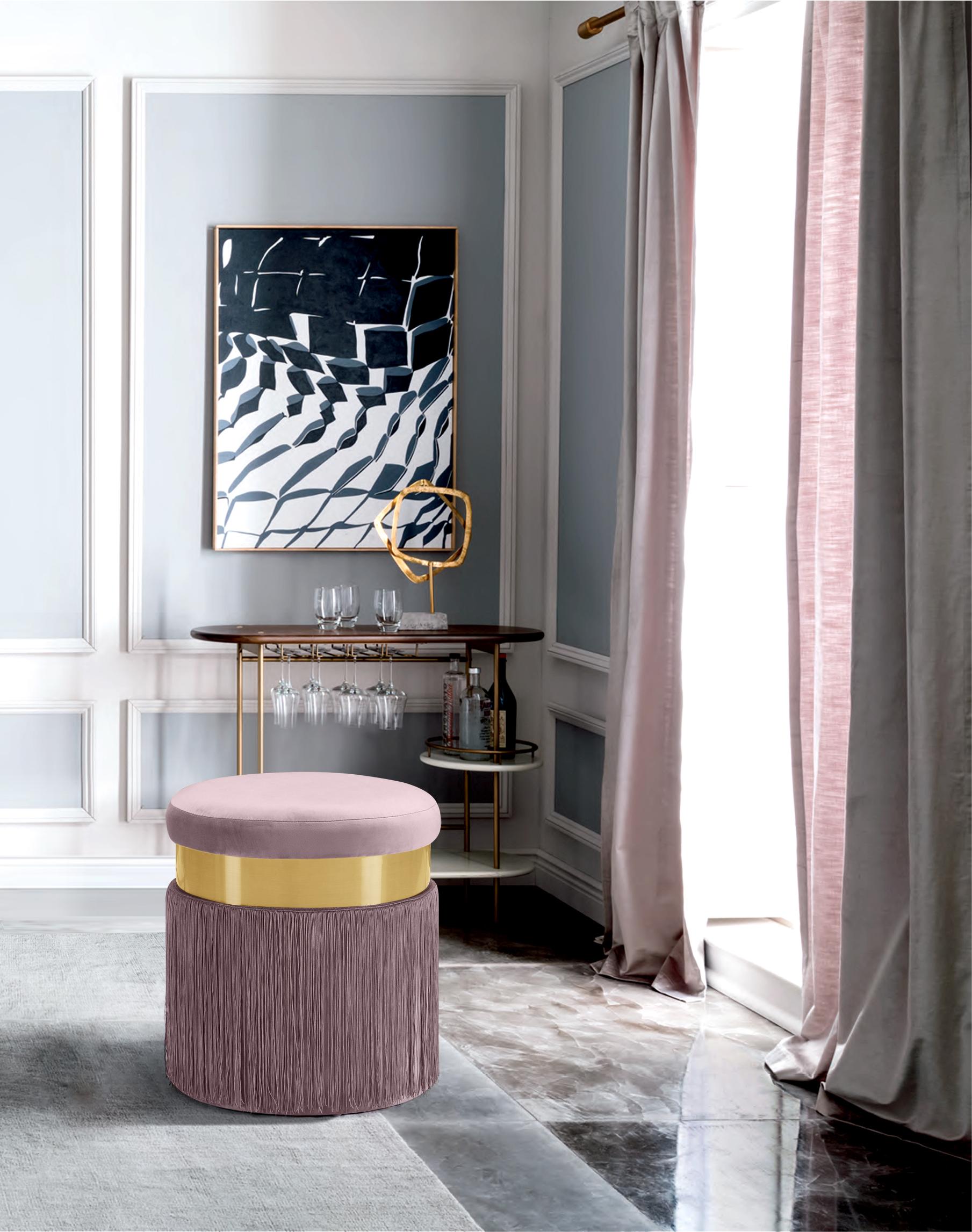 Yasmine Pink Velvet Ottoman/Stool - Luxury Home Furniture (MI)