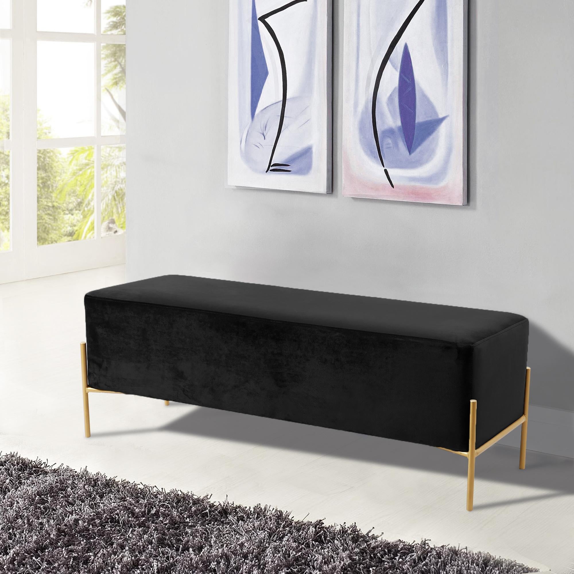 Isla Black Velvet Bench - Luxury Home Furniture (MI)