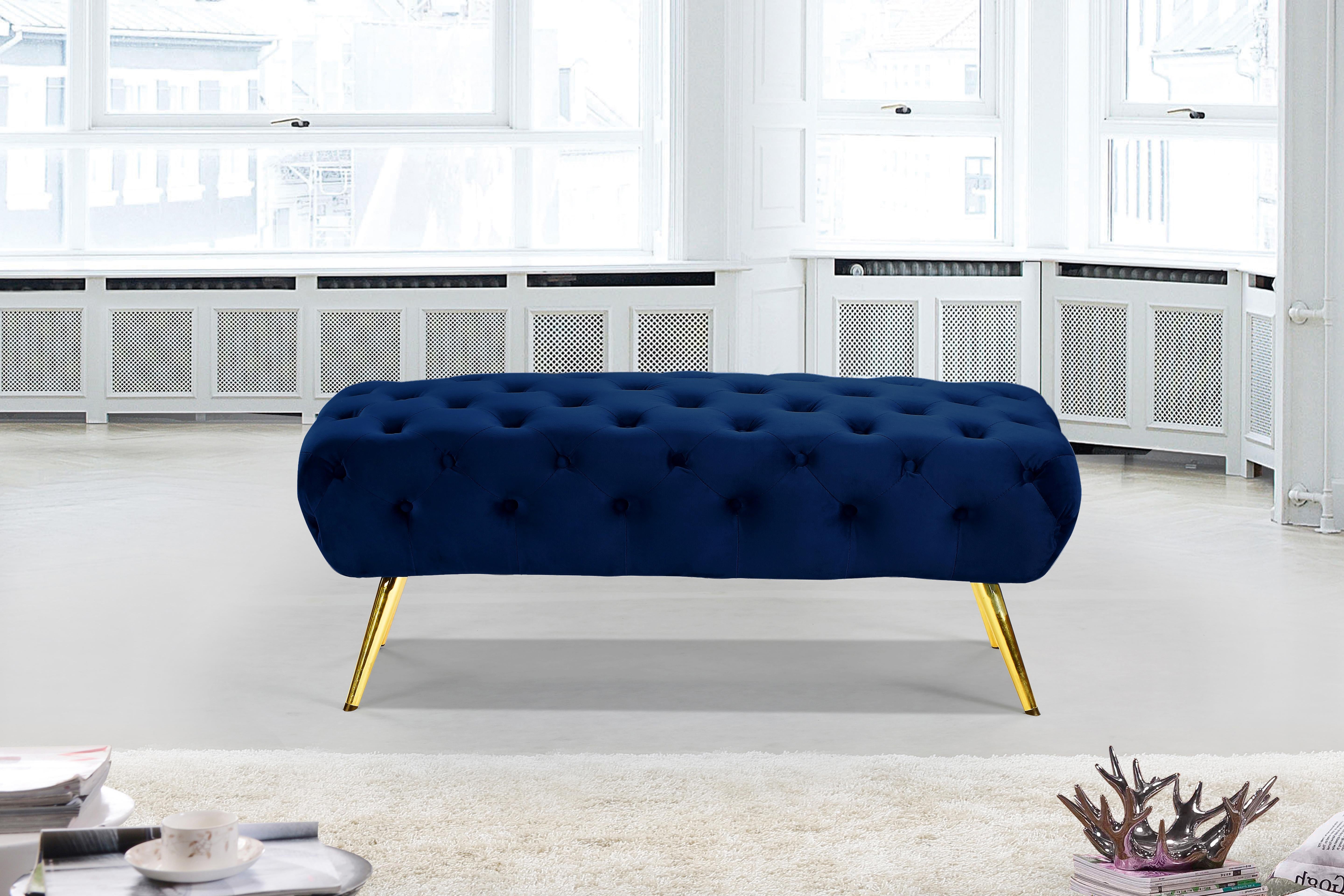 Amara Navy Velvet Bench - Luxury Home Furniture (MI)
