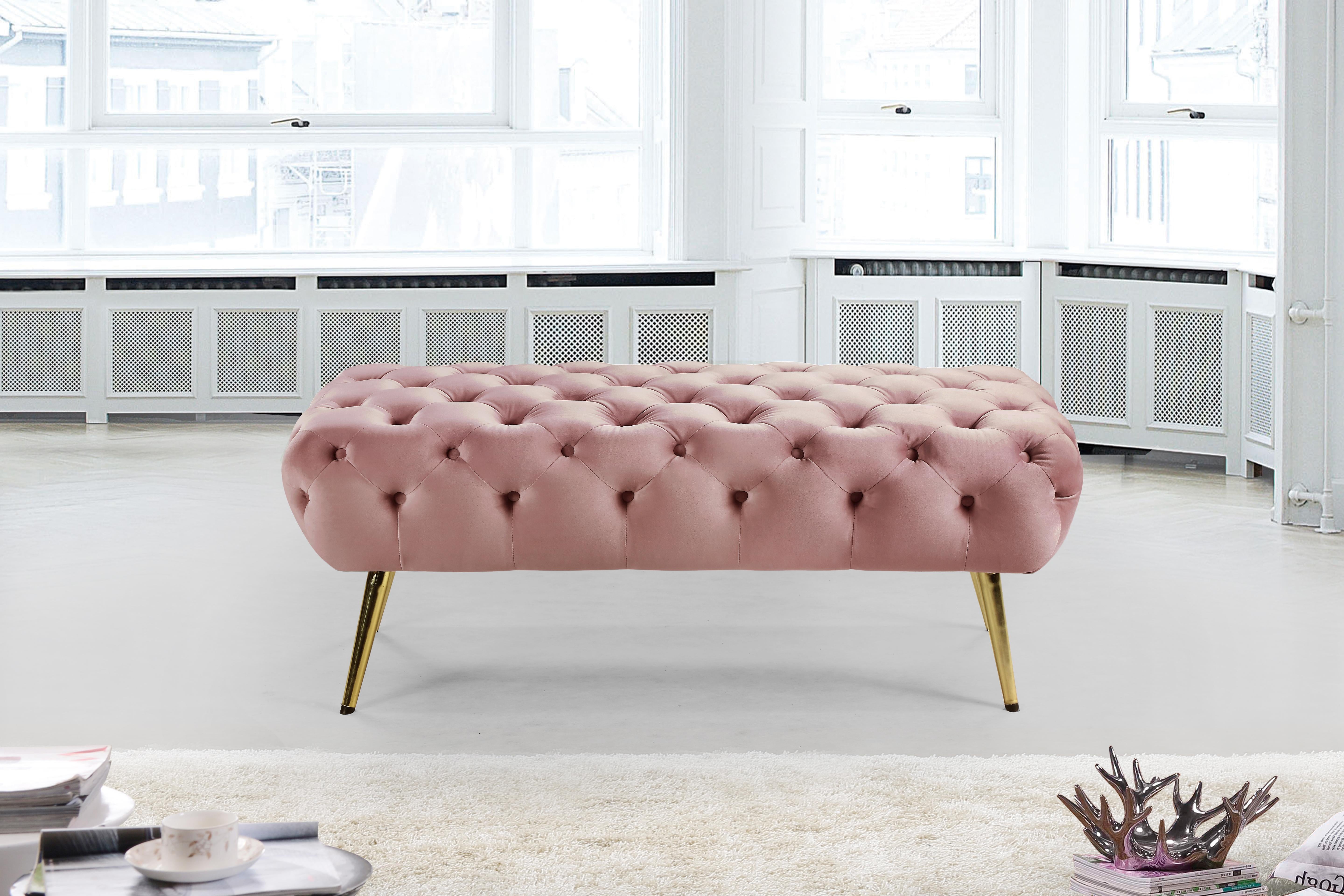 Amara Pink Velvet Bench - Luxury Home Furniture (MI)