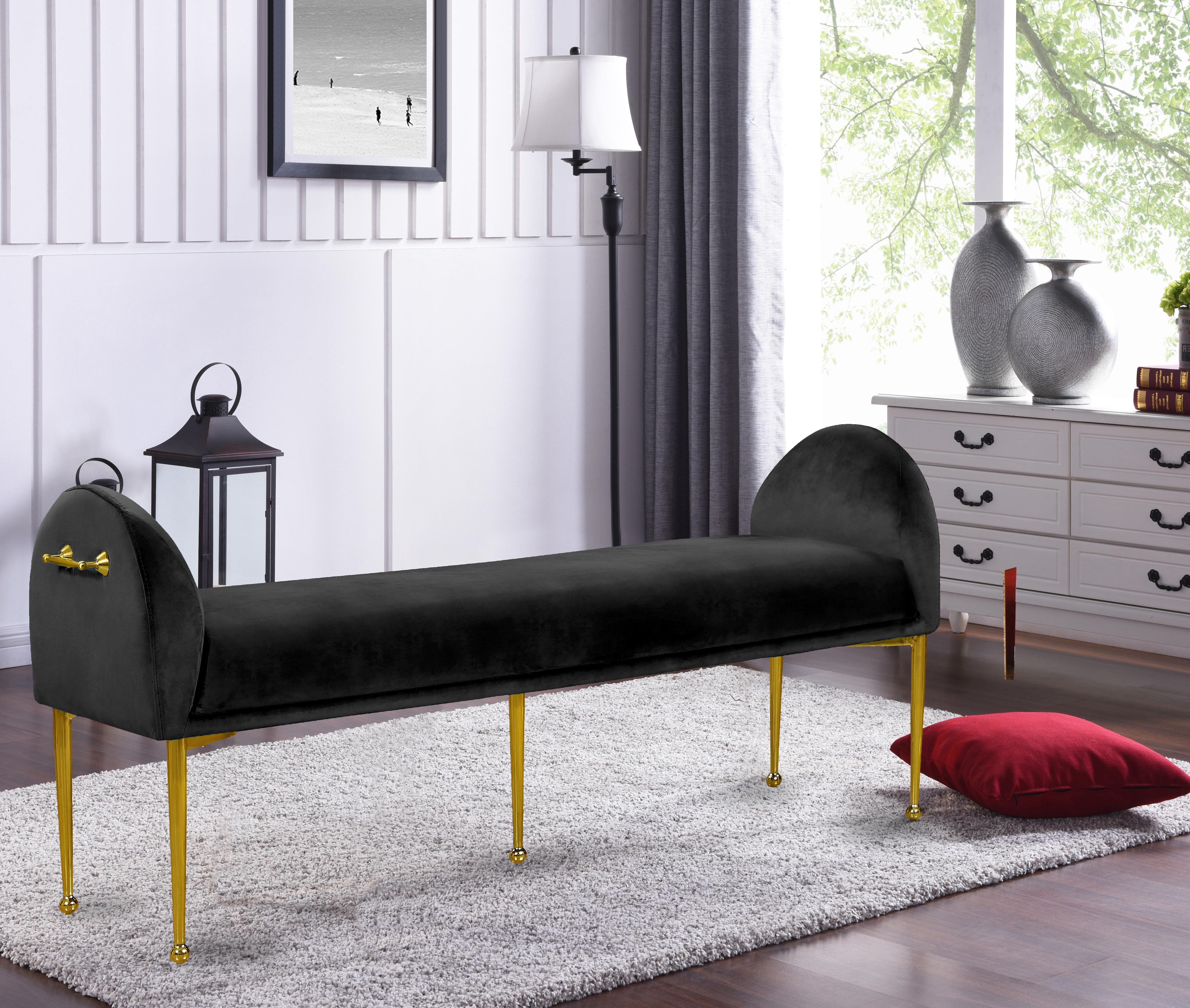 Owen Black Velvet Bench - Luxury Home Furniture (MI)