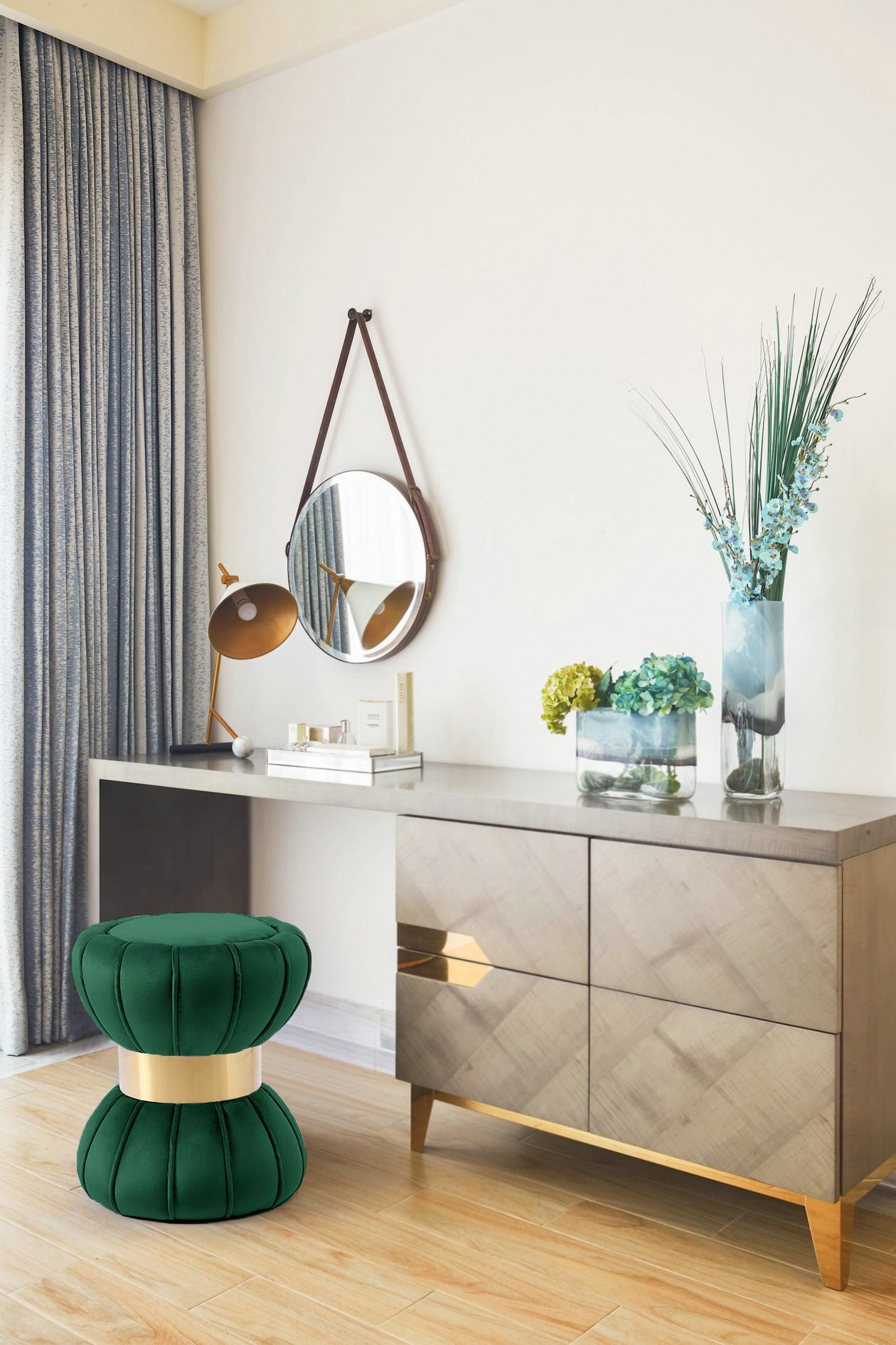 Vino Green Velvet Ottoman/Stool - Luxury Home Furniture (MI)