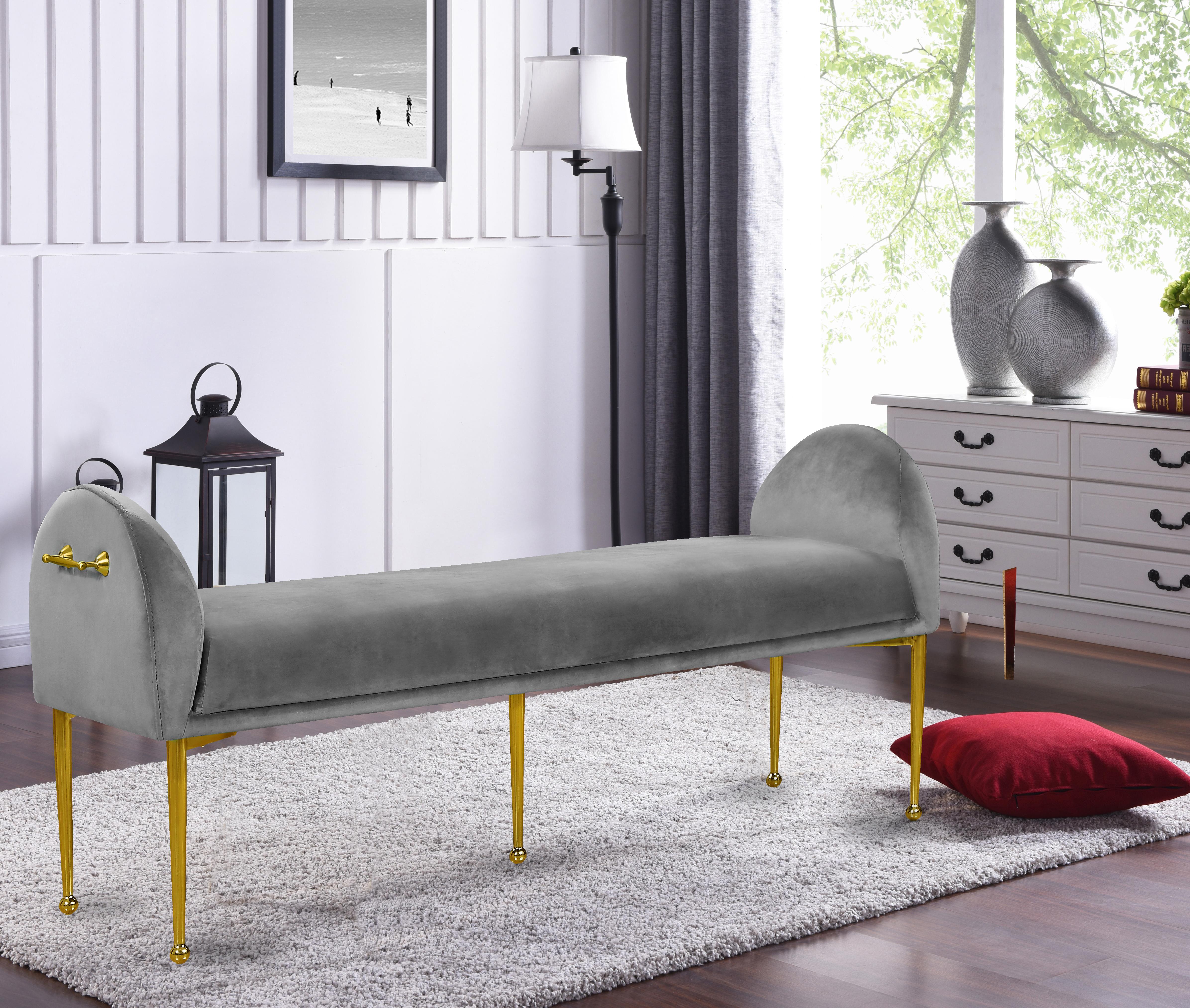 Owen Grey Velvet Bench - Luxury Home Furniture (MI)