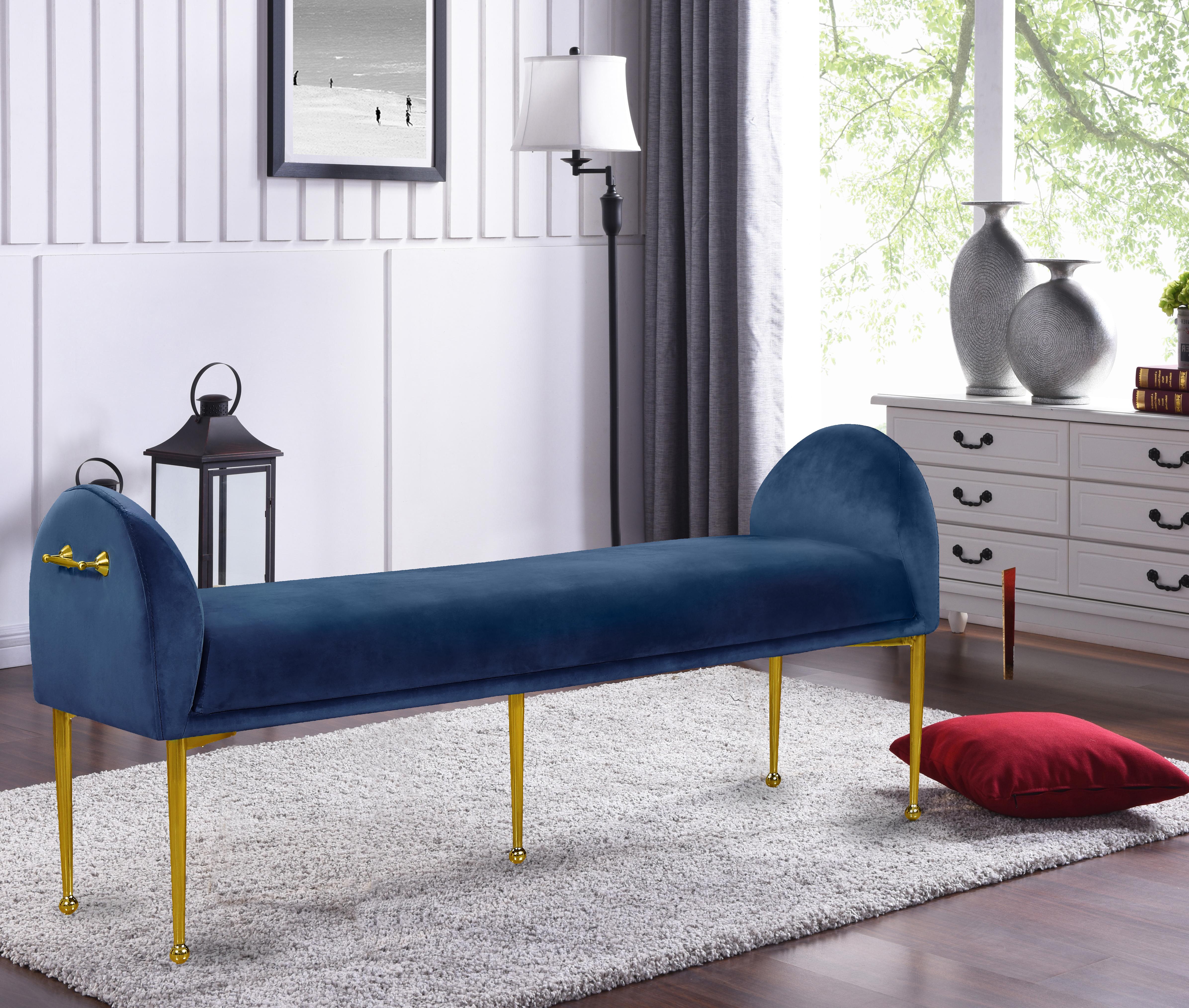 Owen Navy Velvet Bench - Luxury Home Furniture (MI)