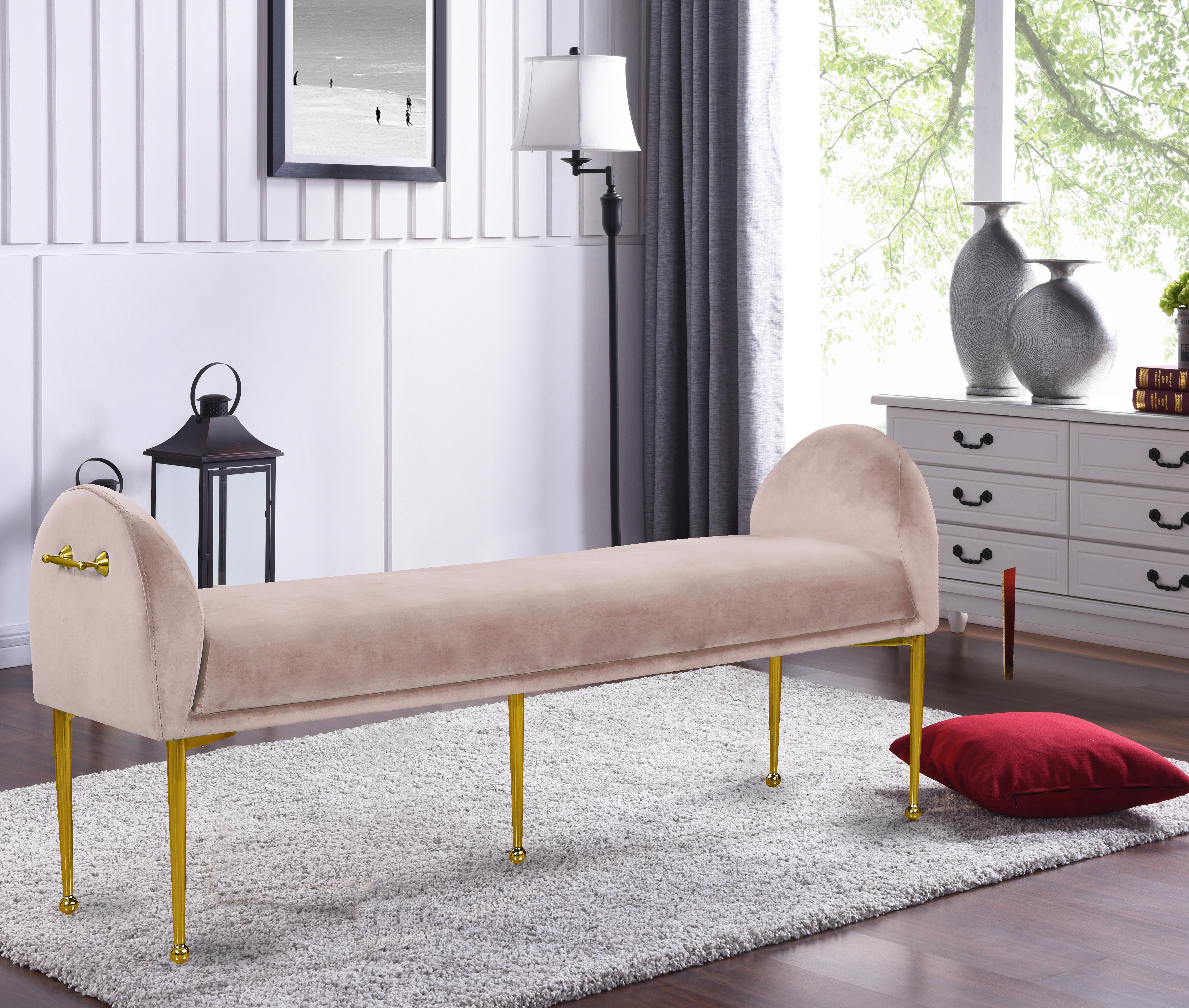 Owen Pink Velvet Bench - Luxury Home Furniture (MI)