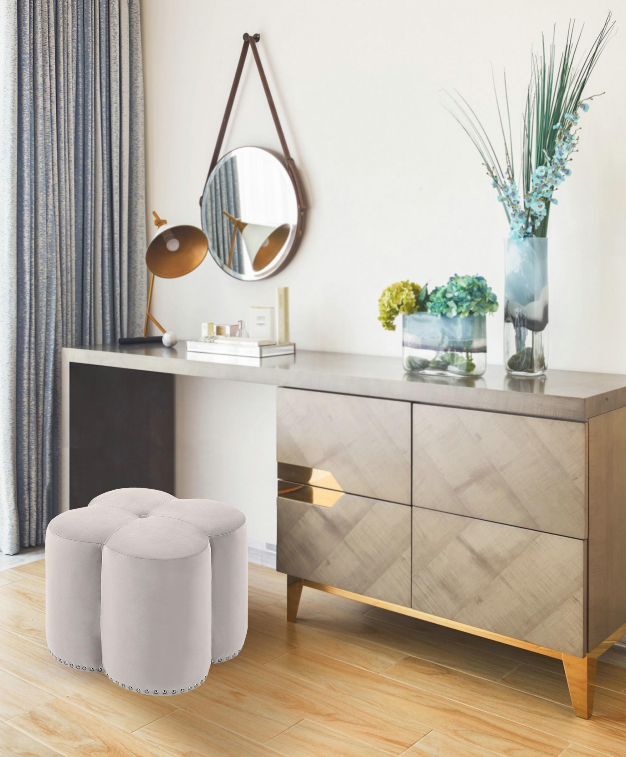 Clover Cream Velvet Ottoman - Luxury Home Furniture (MI)