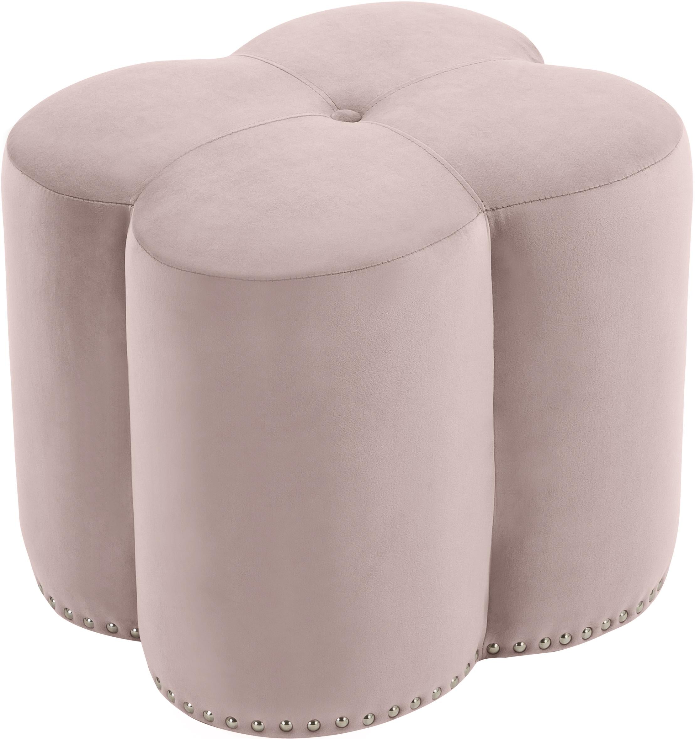 Clover Pink Velvet Ottoman - Luxury Home Furniture (MI)