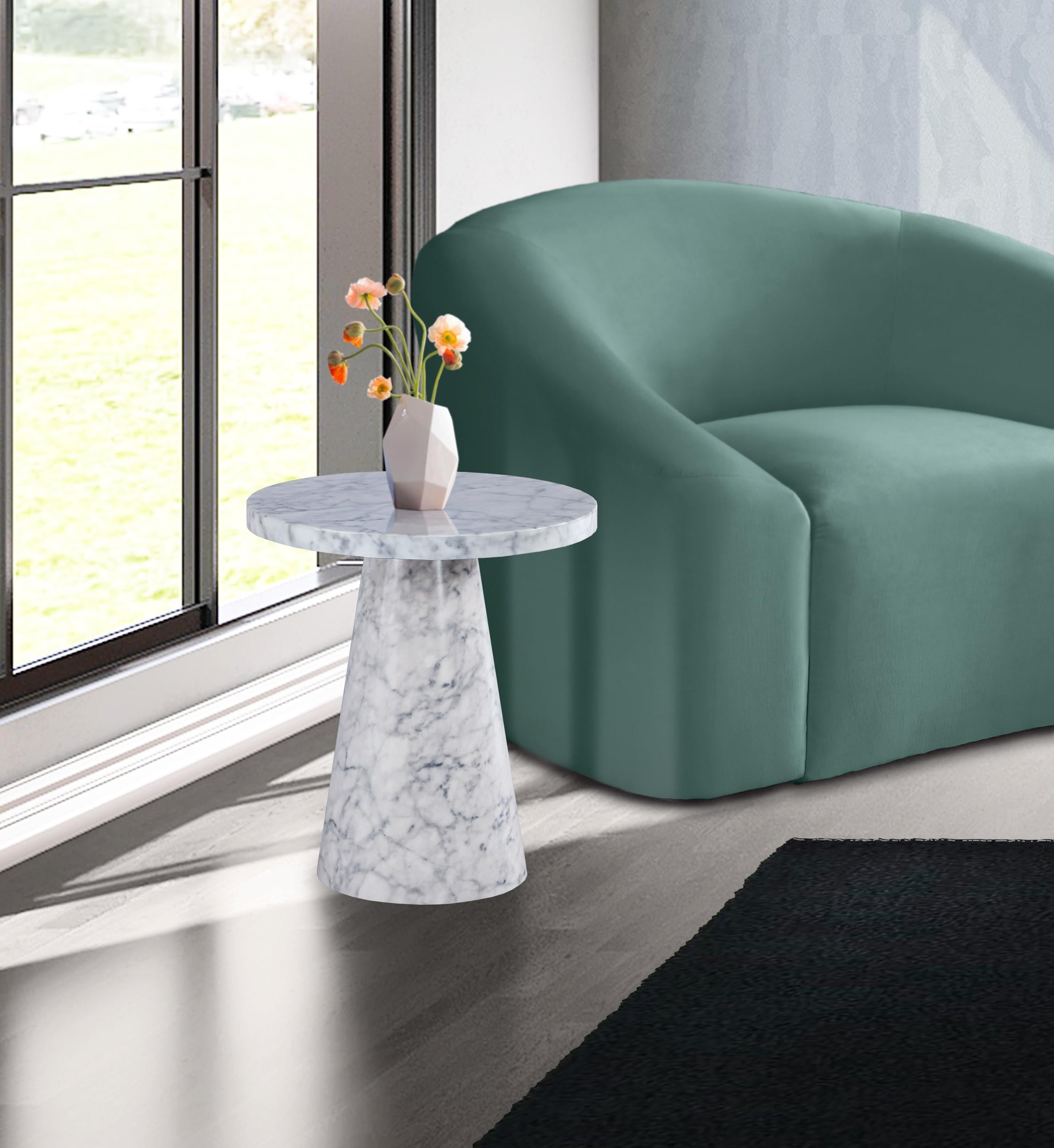 Omni White Faux Marble End Table - Luxury Home Furniture (MI)