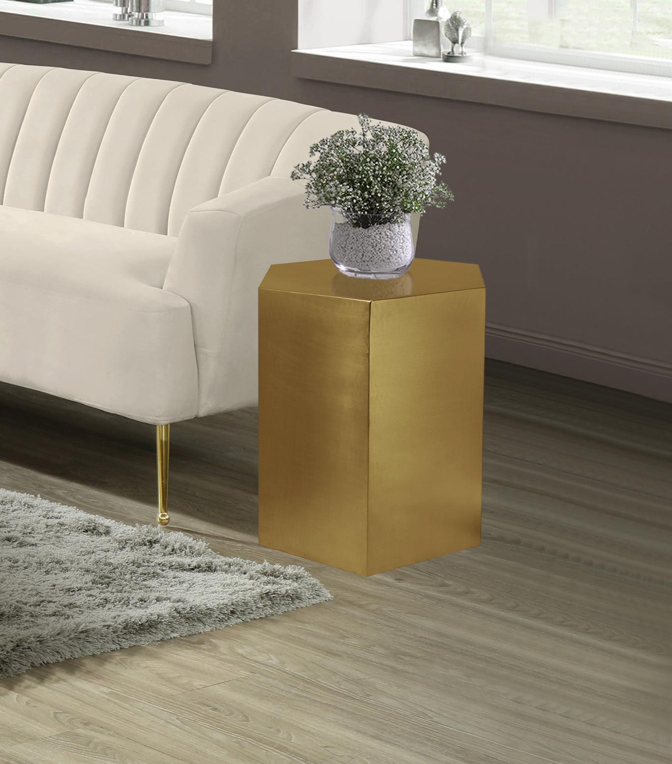Hexagon Brushed Gold End Table - Luxury Home Furniture (MI)