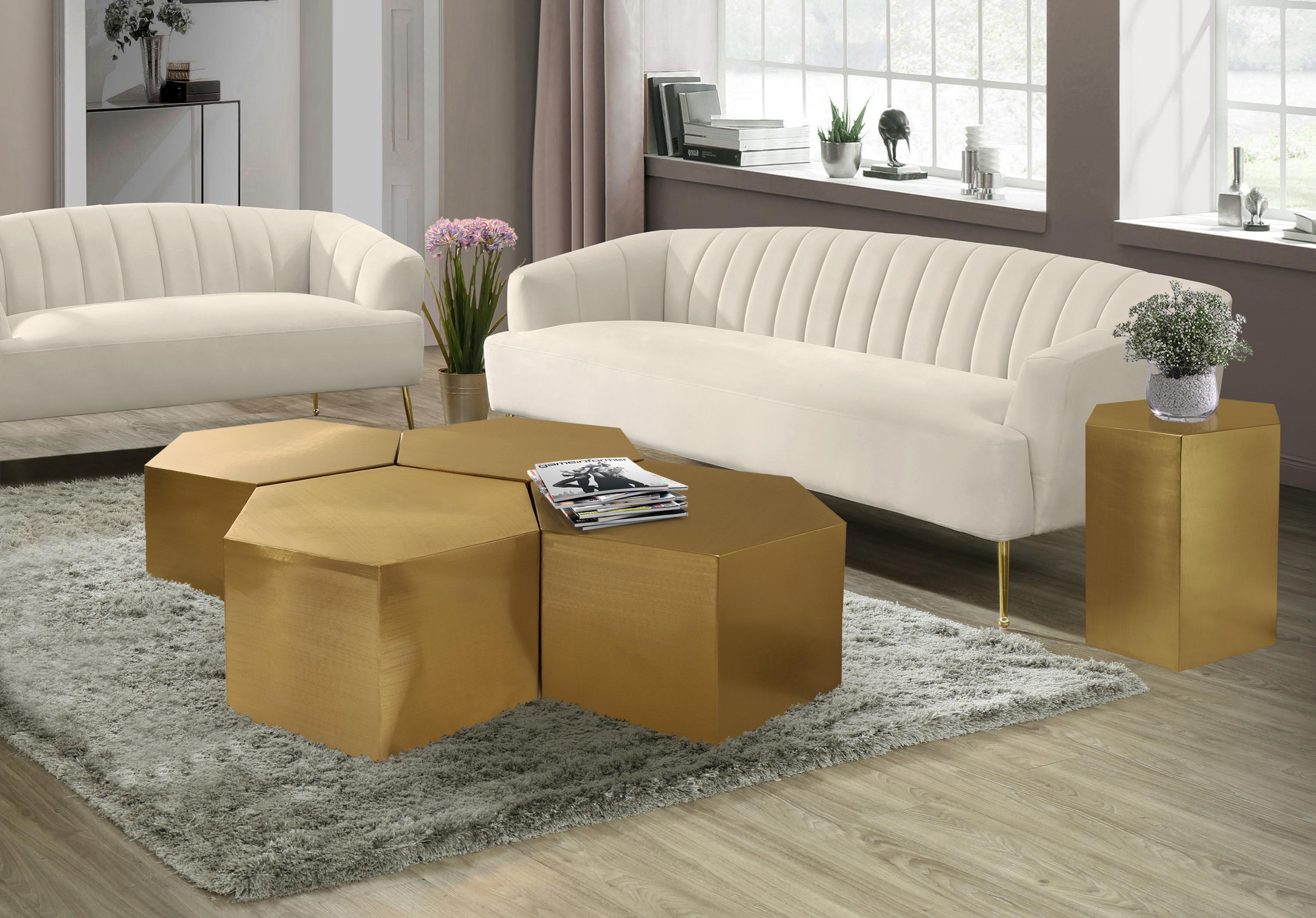 Hexagon Brushed Gold End Table - Luxury Home Furniture (MI)