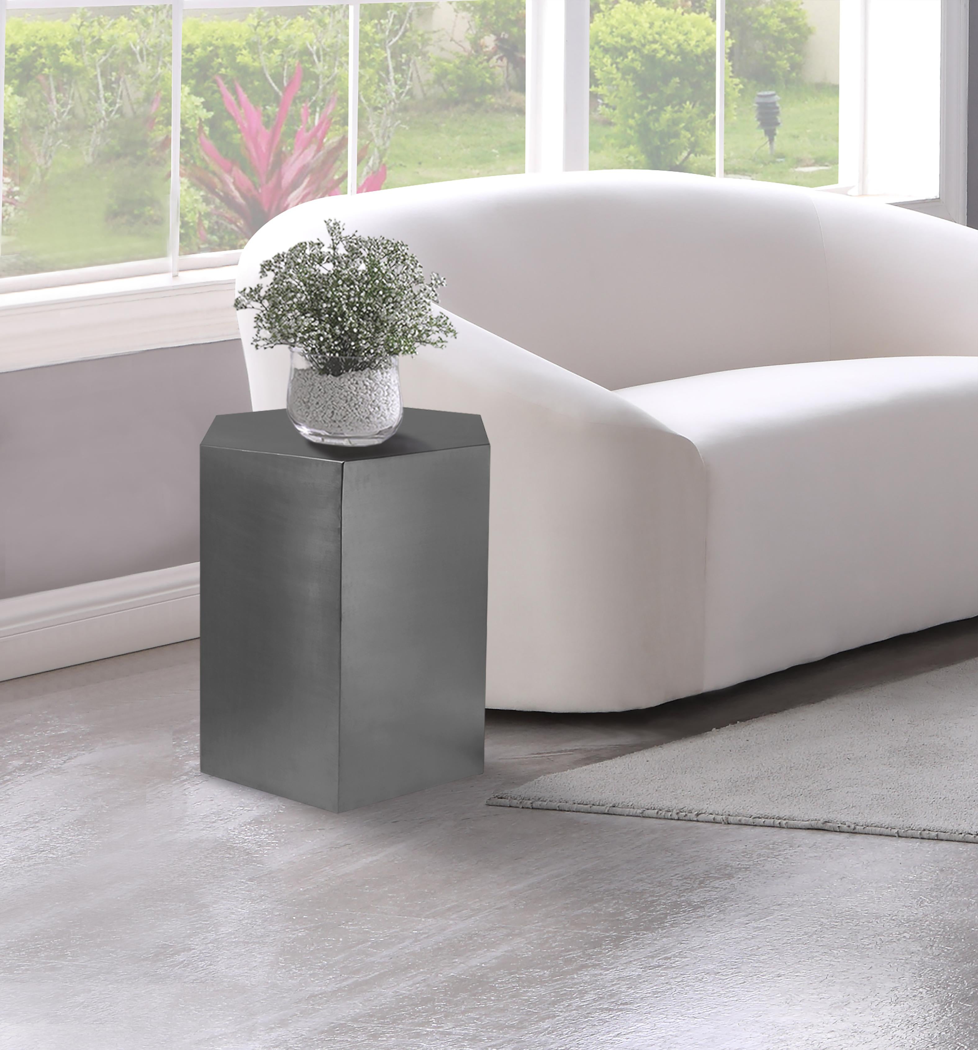 Hexagon Brushed Chrome End Table - Luxury Home Furniture (MI)