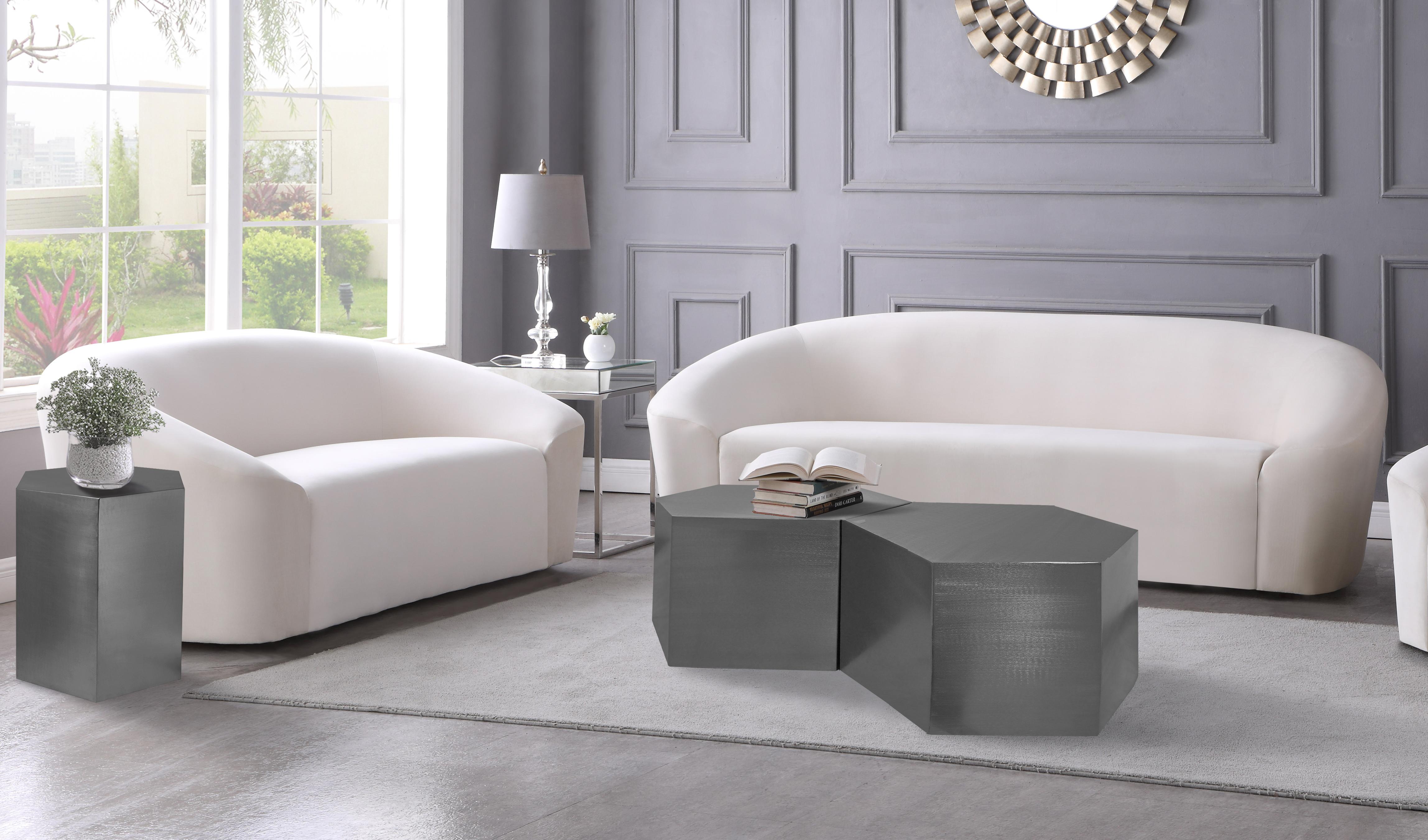 Hexagon Brushed Chrome End Table - Luxury Home Furniture (MI)