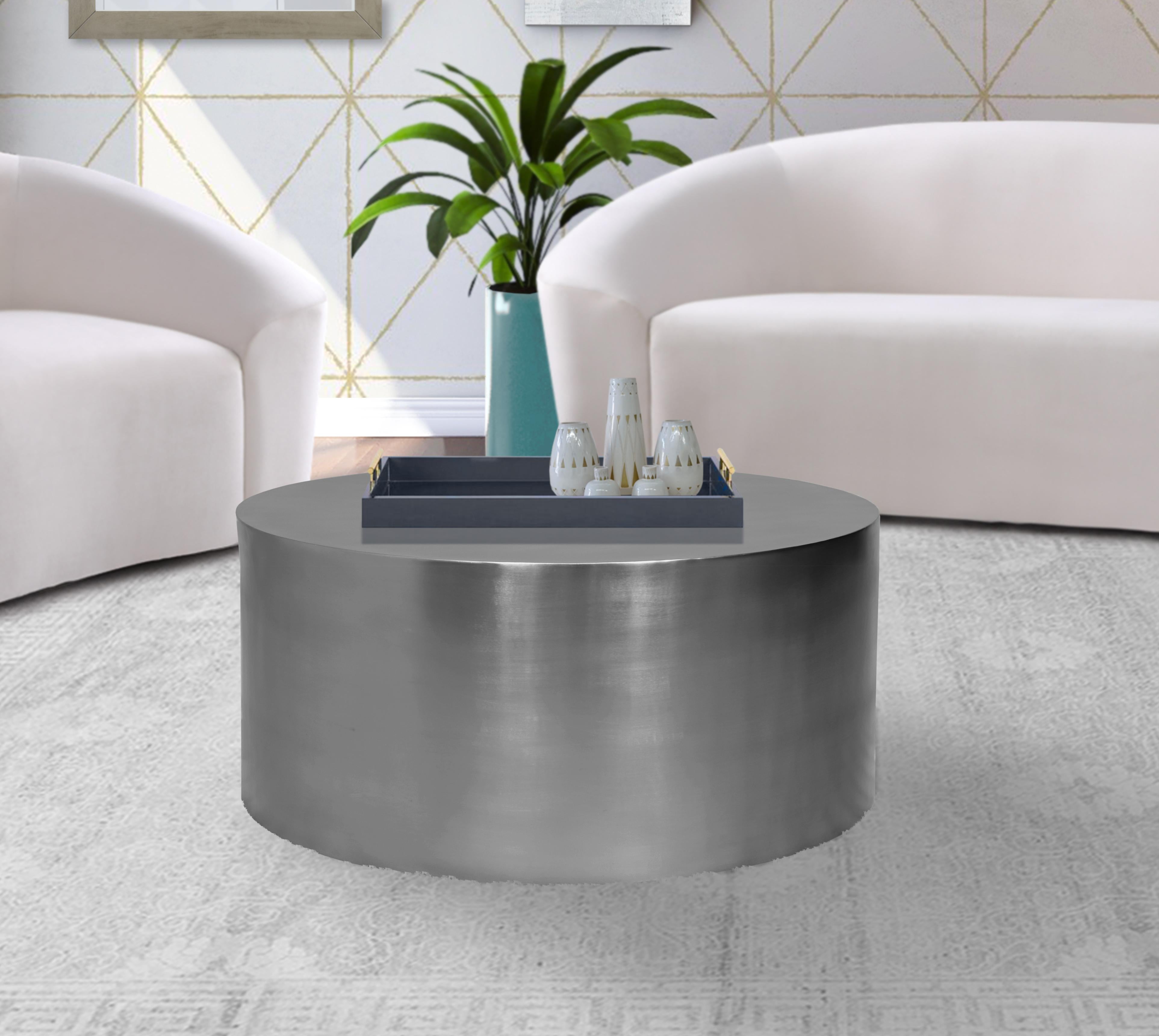 Cylinder Brushed Chrome Coffee Table - Luxury Home Furniture (MI)