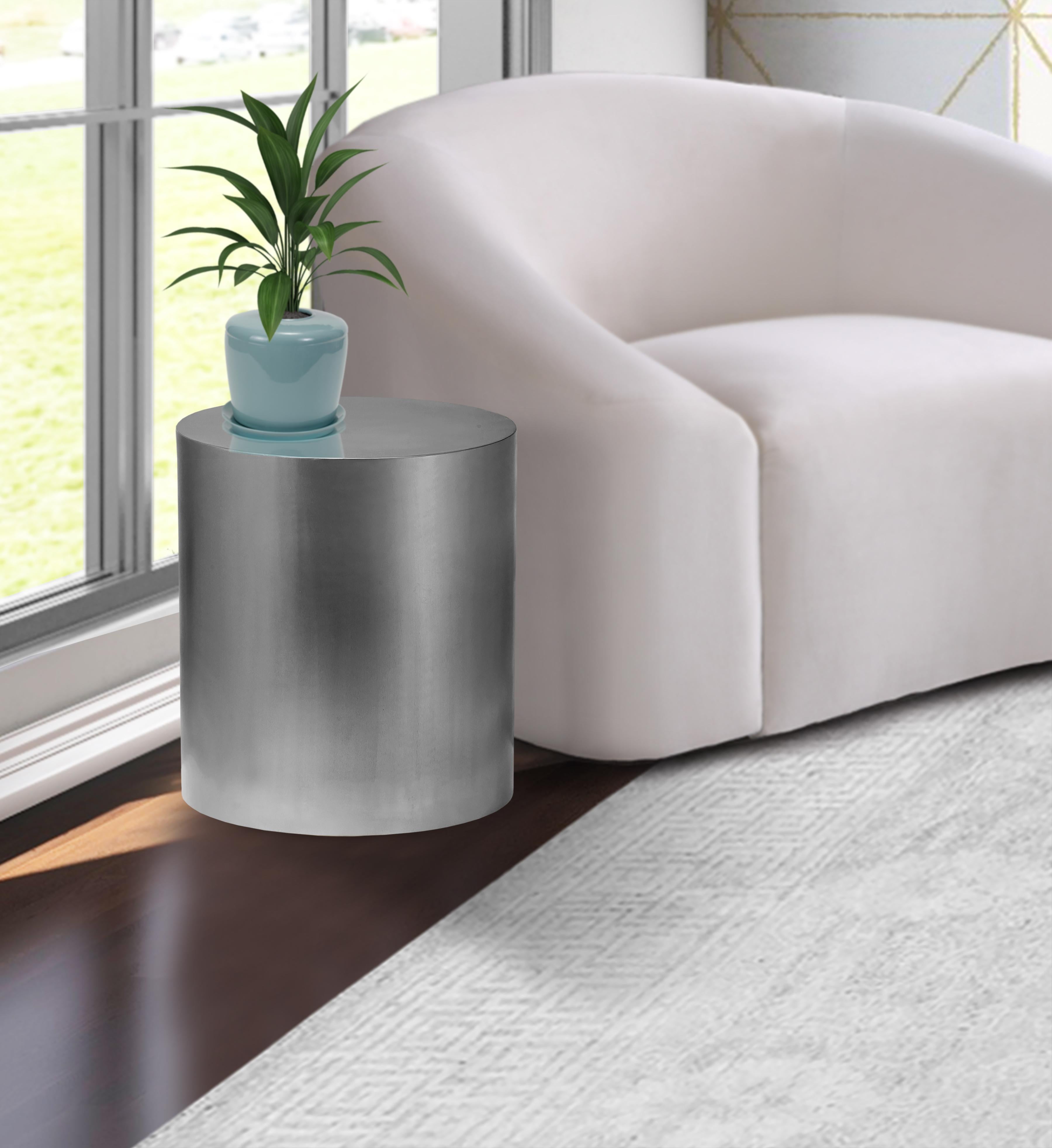 Cylinder Brushed Chrome End Table - Luxury Home Furniture (MI)