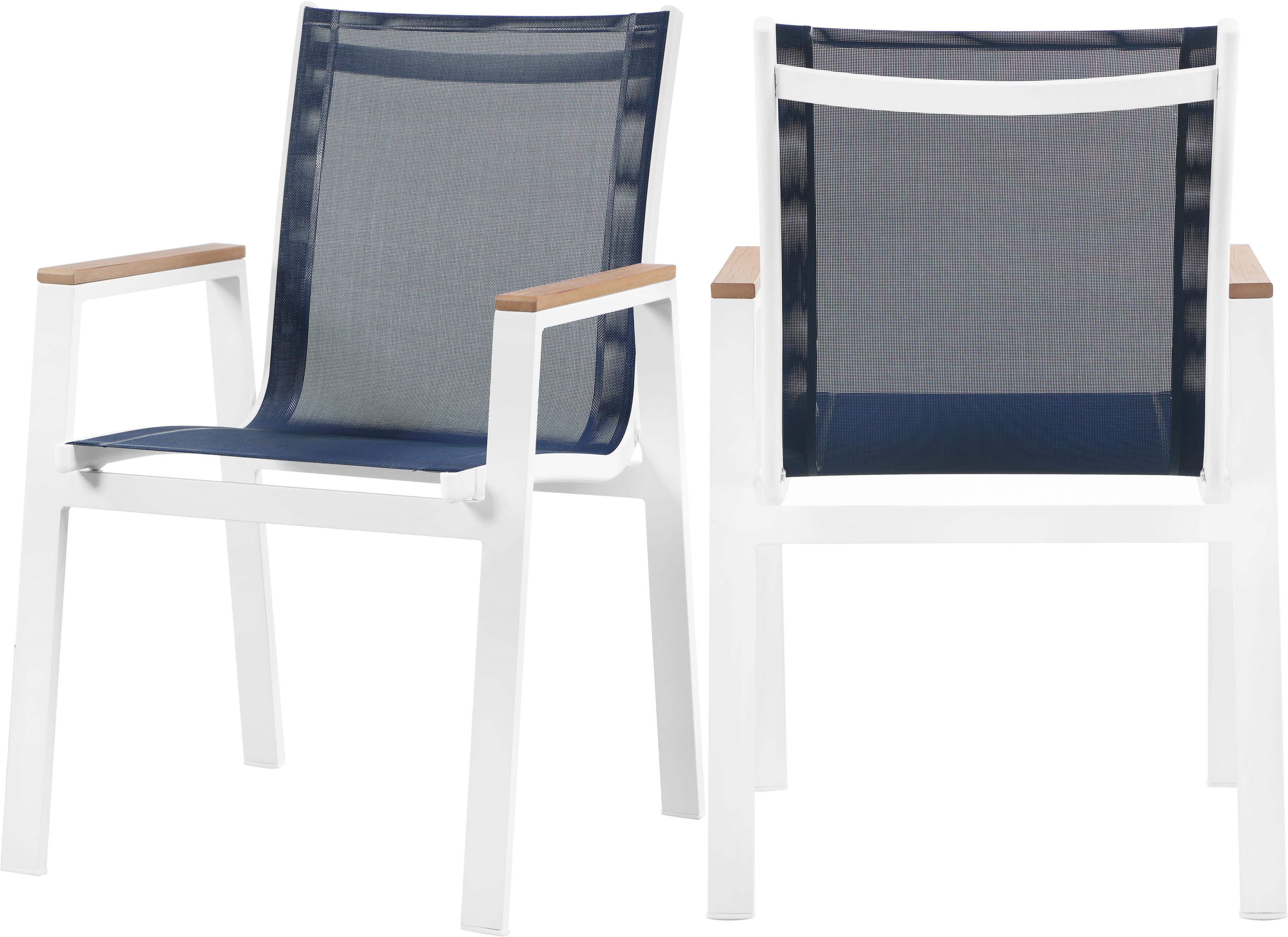 Nizuc Navy Mesh Waterproof Fabric Outdoor Patio Aluminum Mesh Dining Arm Chair - Luxury Home Furniture (MI)