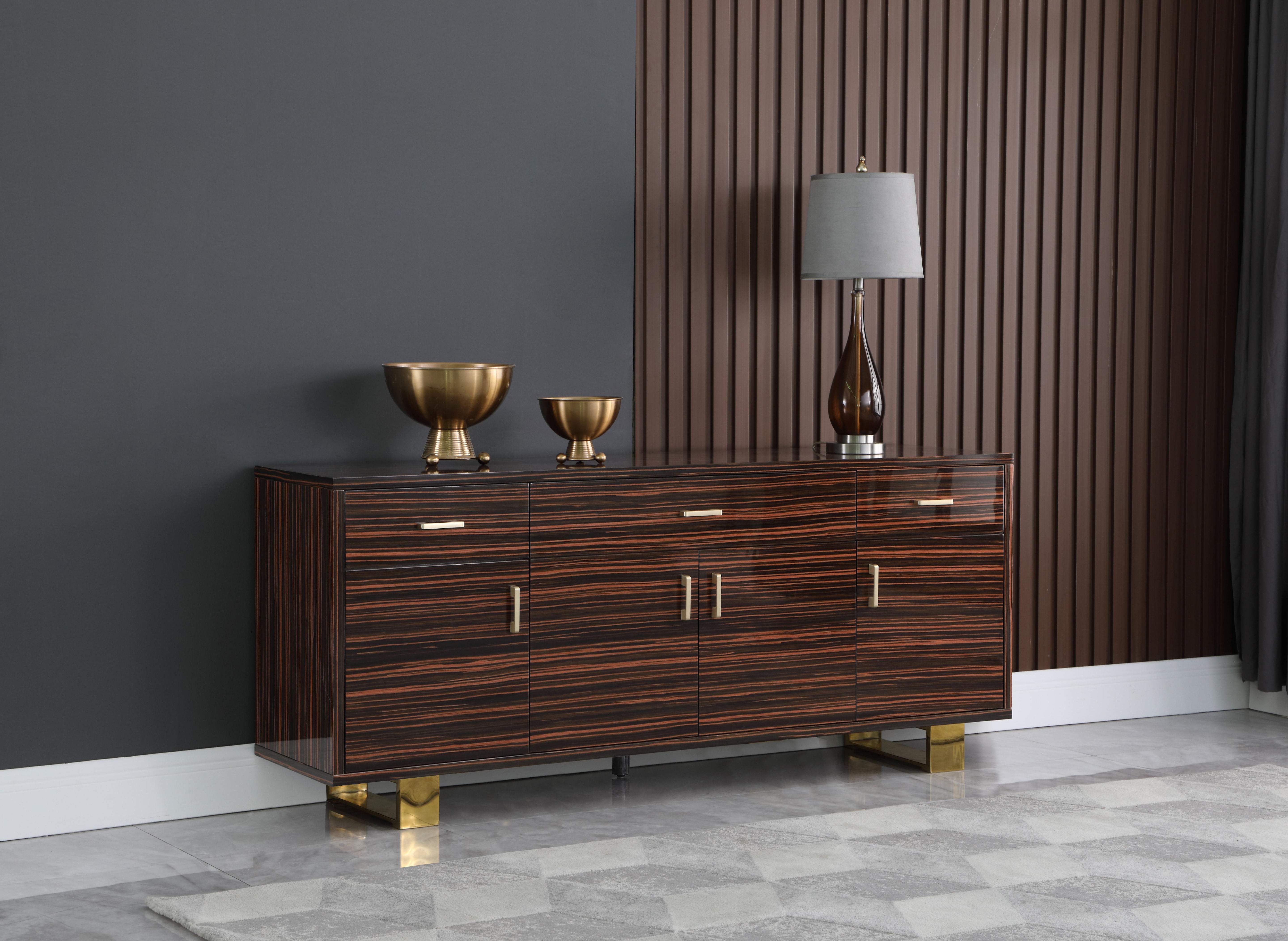 Excel Brown Zebra Wood Veneer Lacquer Sideboard/Buffet - Luxury Home Furniture (MI)