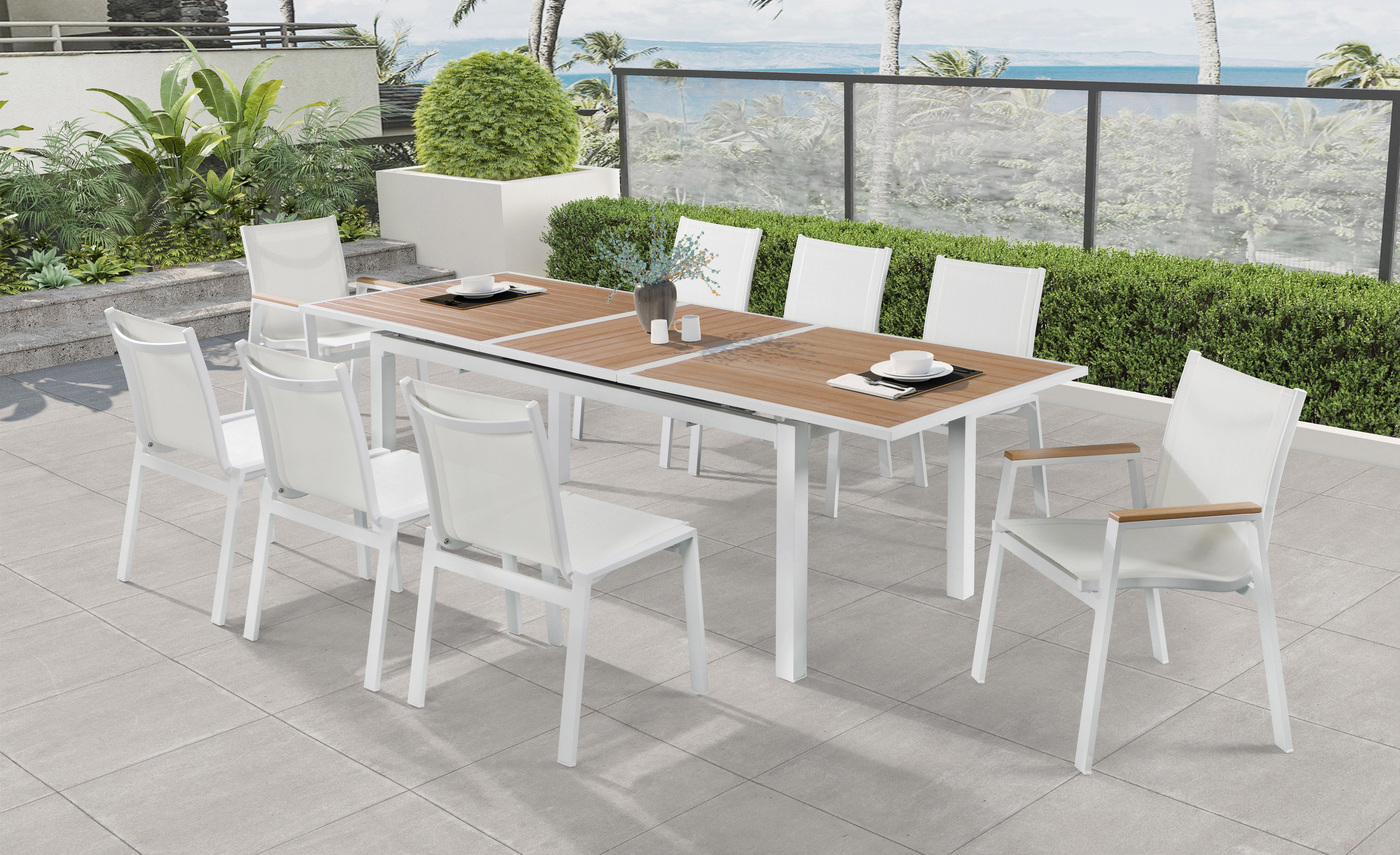 Nizuc White Mesh Waterproof Fabric Outdoor Patio Aluminum Mesh Dining Arm Chair - Luxury Home Furniture (MI)
