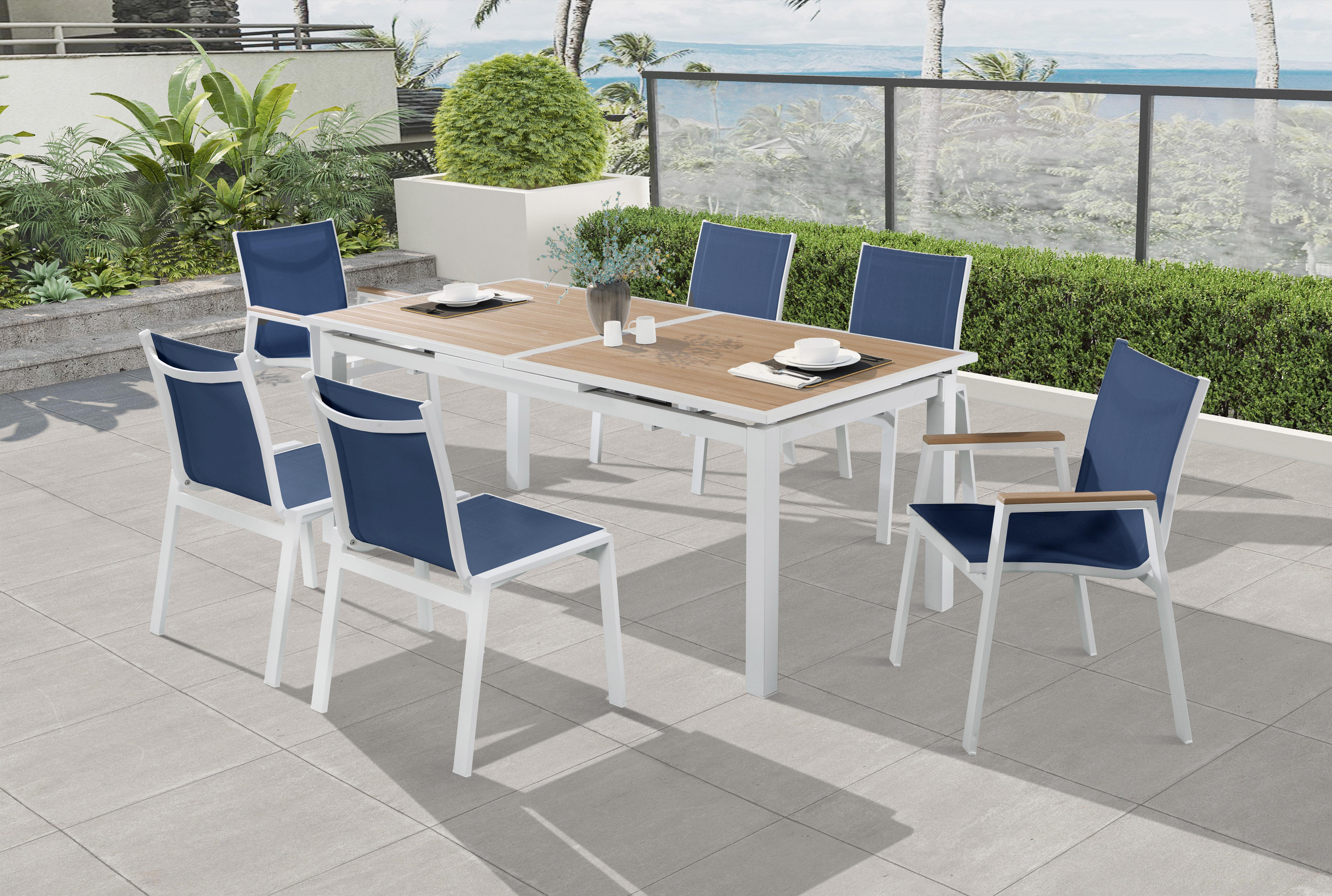 Nizuc Navy Mesh Waterproof Fabric Outdoor Patio Aluminum Mesh Dining Arm Chair - Luxury Home Furniture (MI)