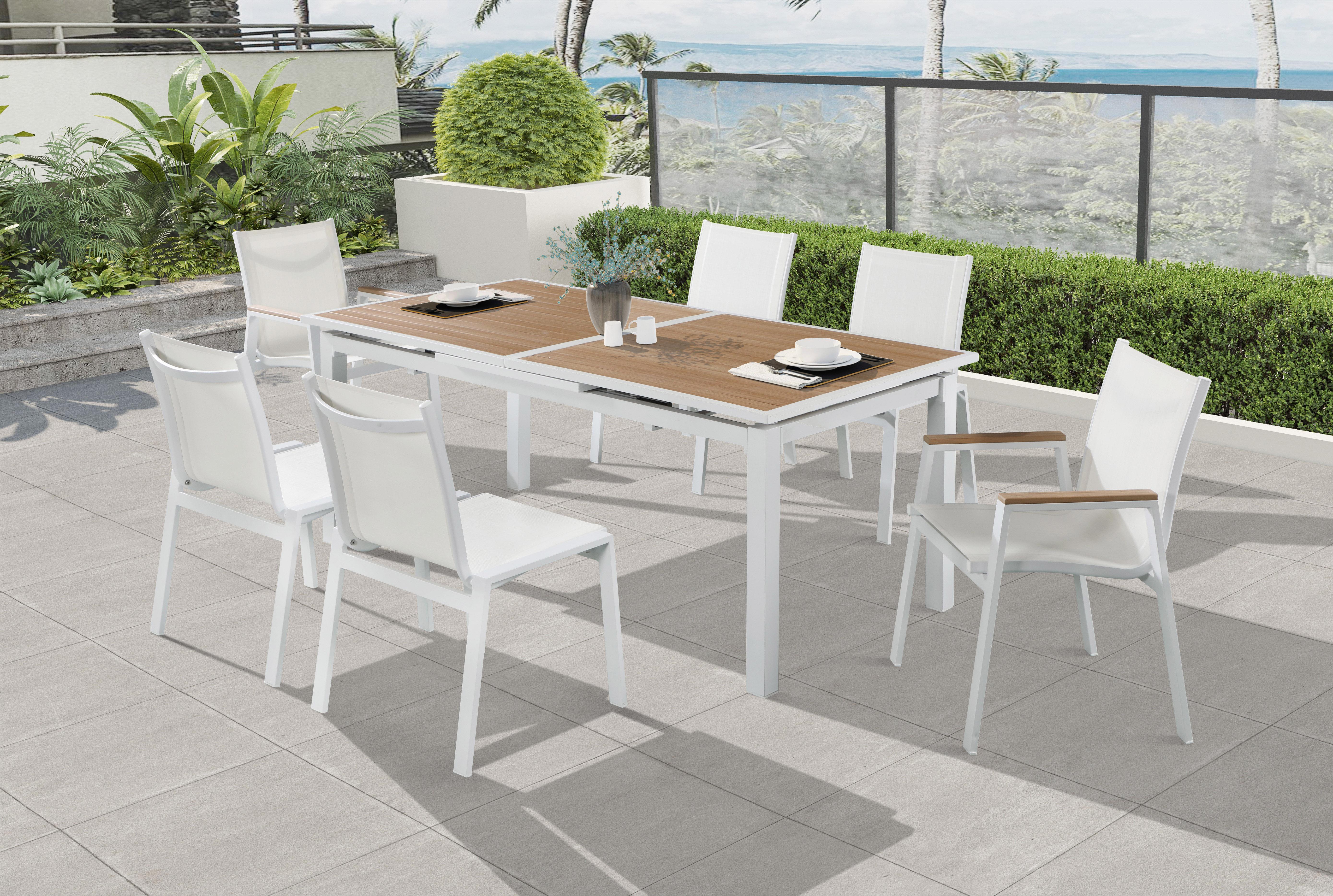 Nizuc White Mesh Waterproof Fabric Outdoor Patio Aluminum Mesh Dining Chair - Luxury Home Furniture (MI)