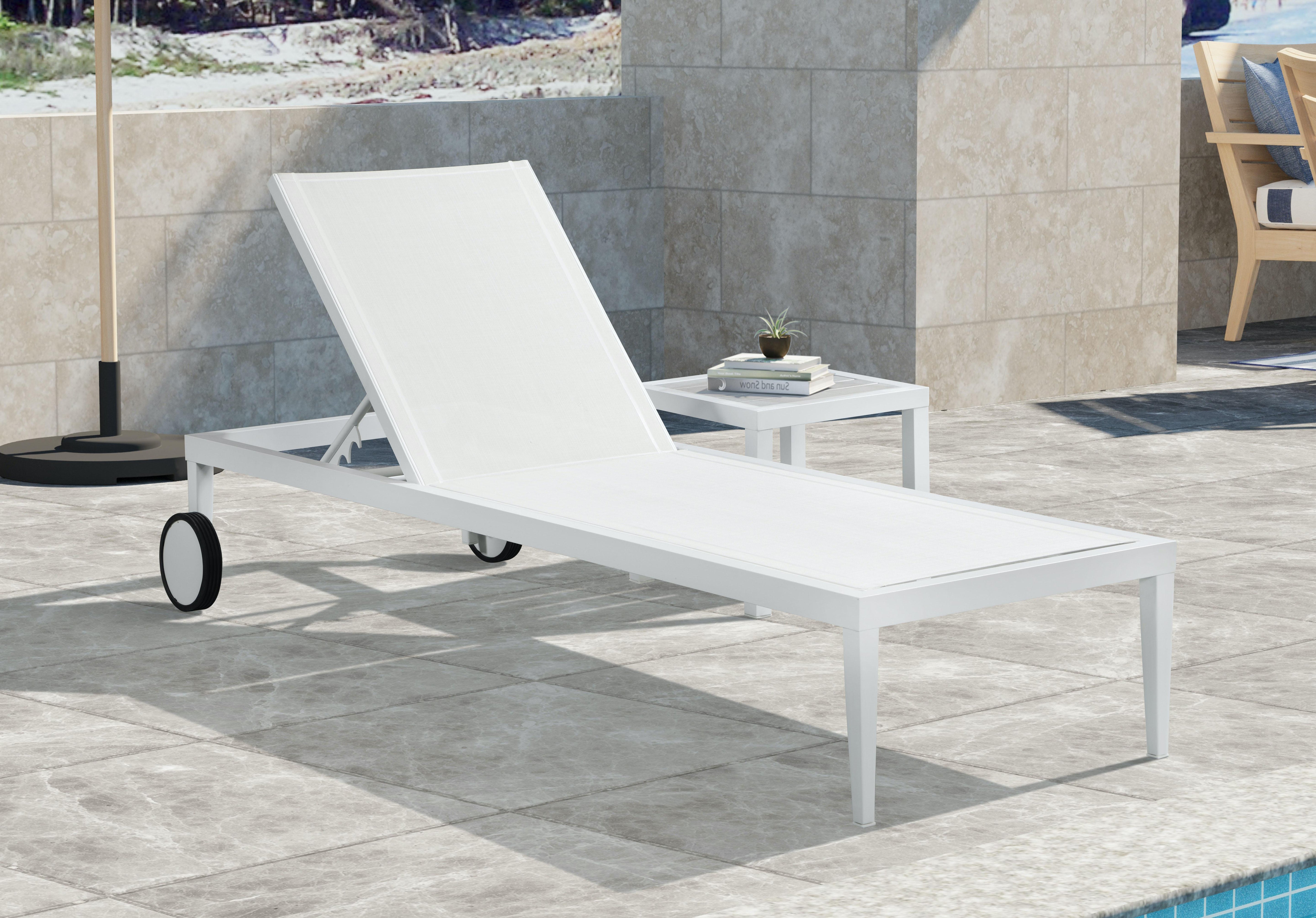 Nizuc White Mesh Waterproof Fabric Outdoor Patio Aluminum Mesh Chaise Lounge Chair - Luxury Home Furniture (MI)