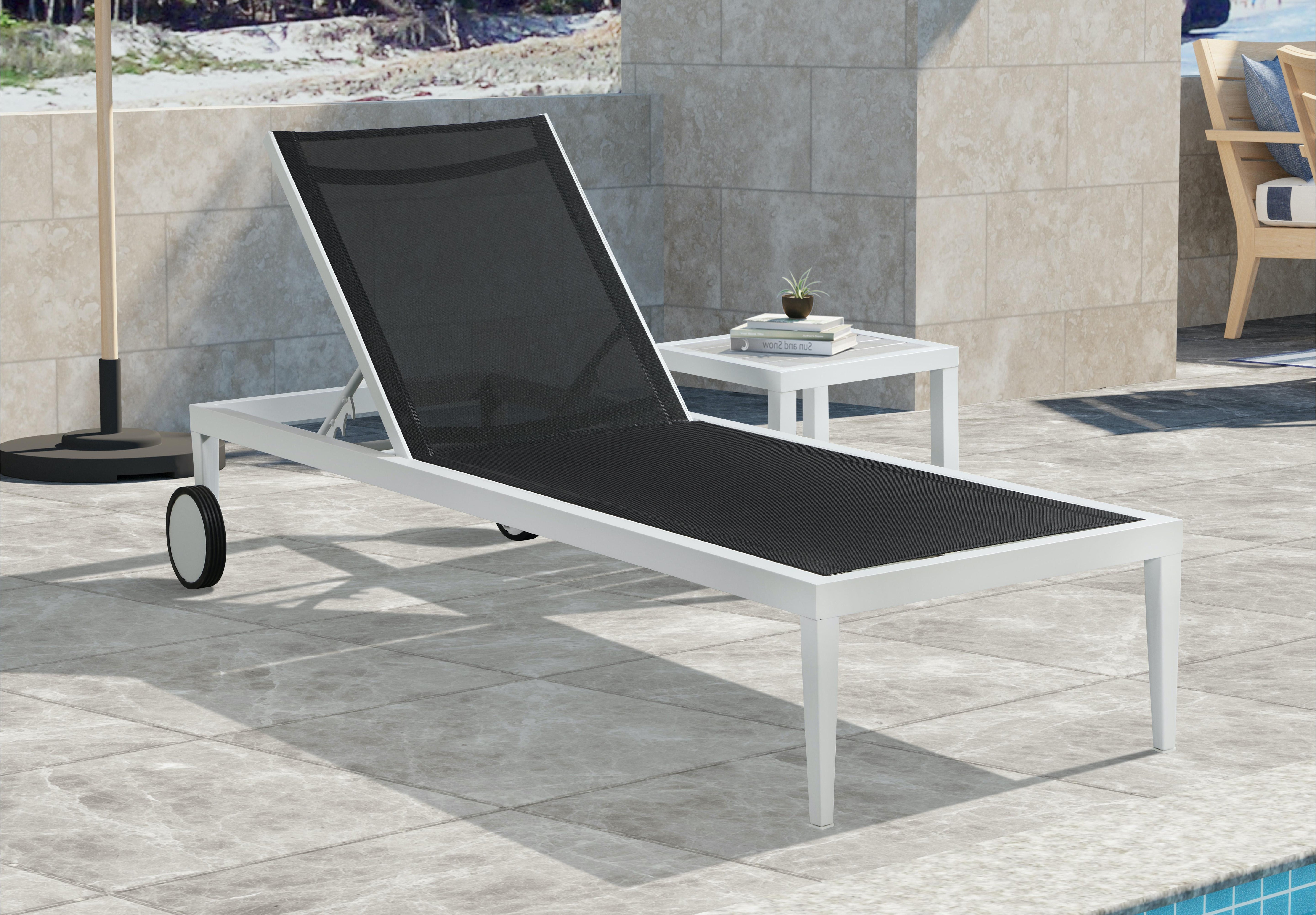 Nizuc Black Mesh Waterproof Fabric Outdoor Patio Aluminum Mesh Chaise Lounge Chair - Luxury Home Furniture (MI)