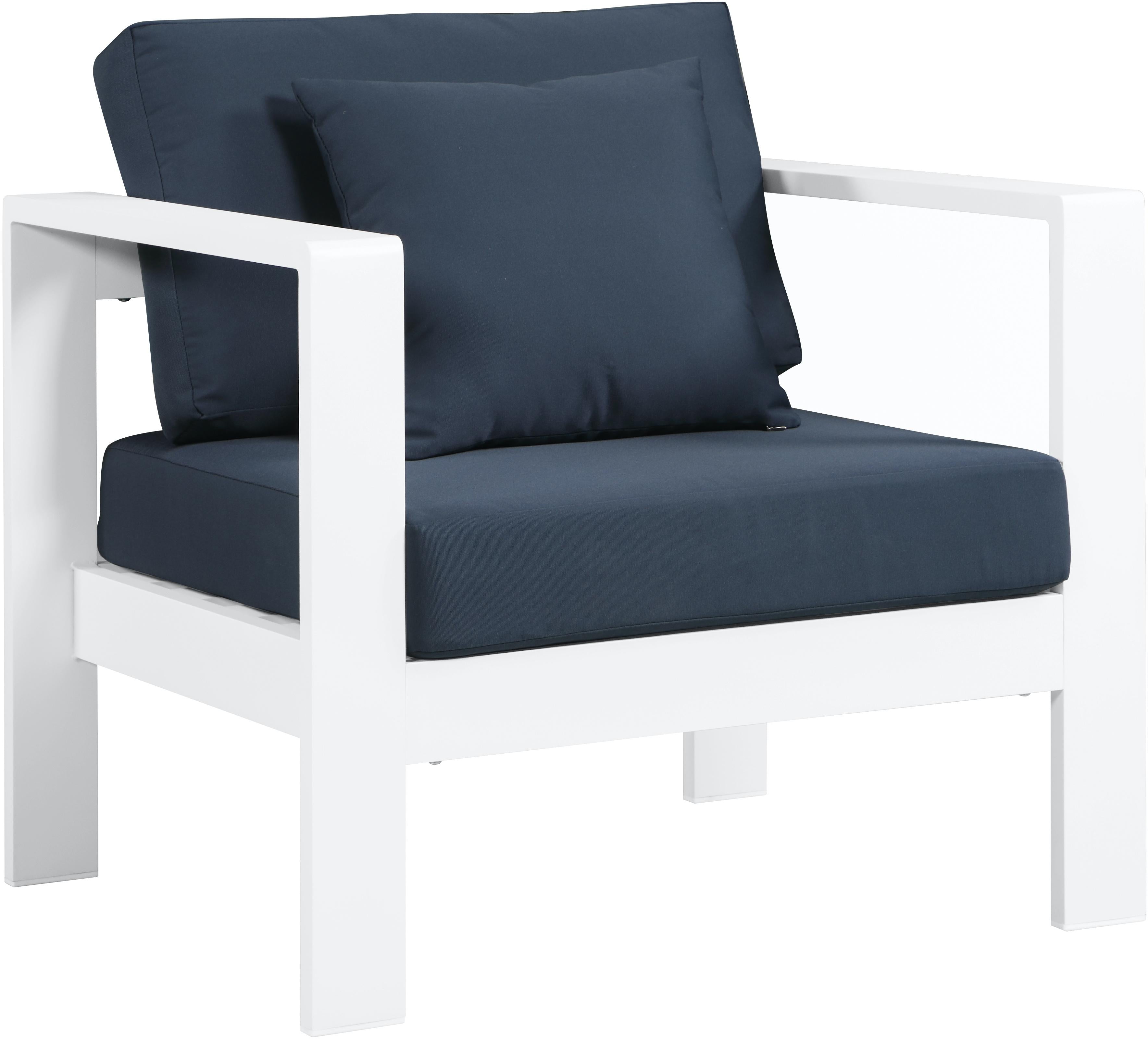 Nizuc Navy Waterproof Fabric Outdoor Patio Aluminum Arm Chair - Luxury Home Furniture (MI)