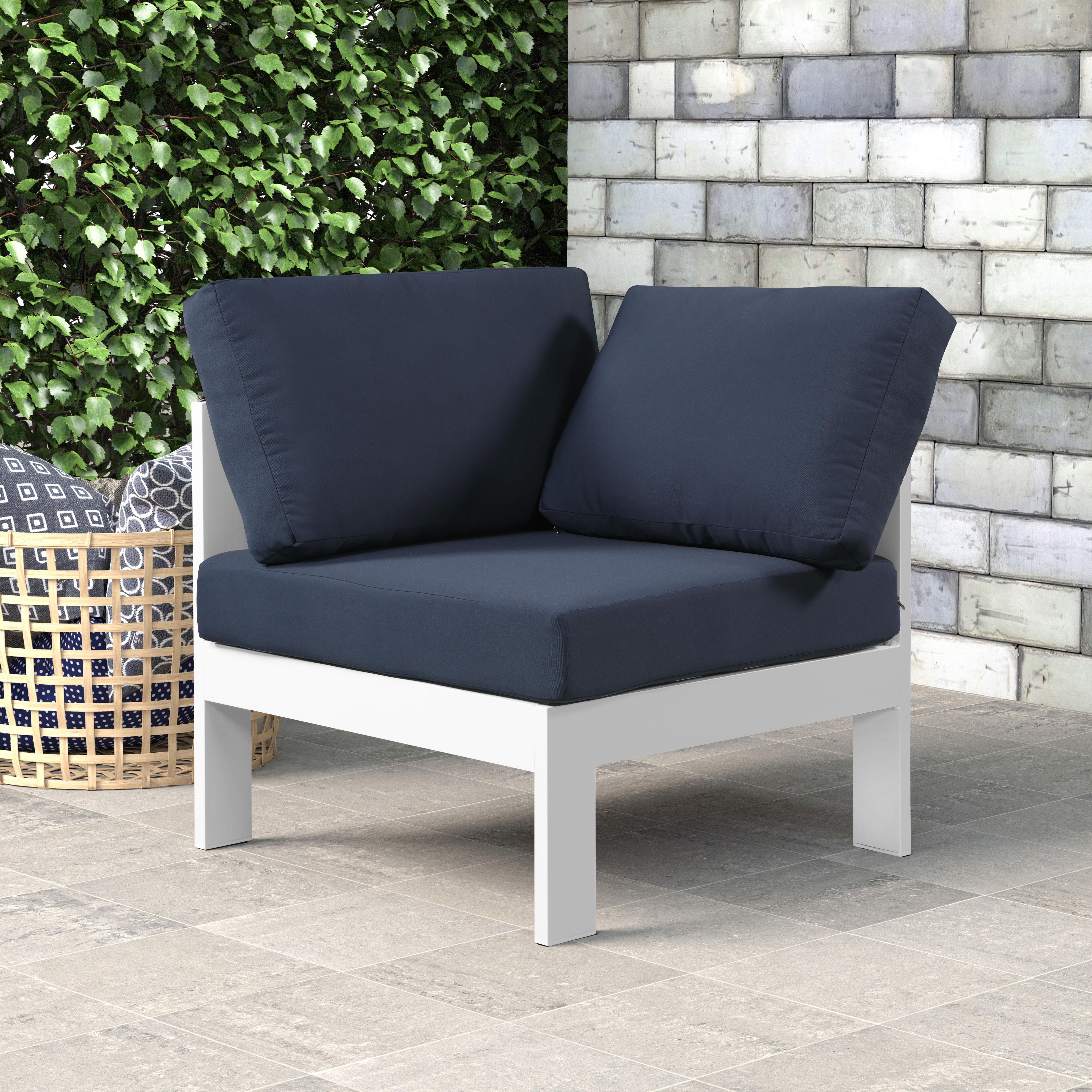 Nizuc Navy Waterproof Fabric Outdoor Patio Aluminum Corner Chair - Luxury Home Furniture (MI)