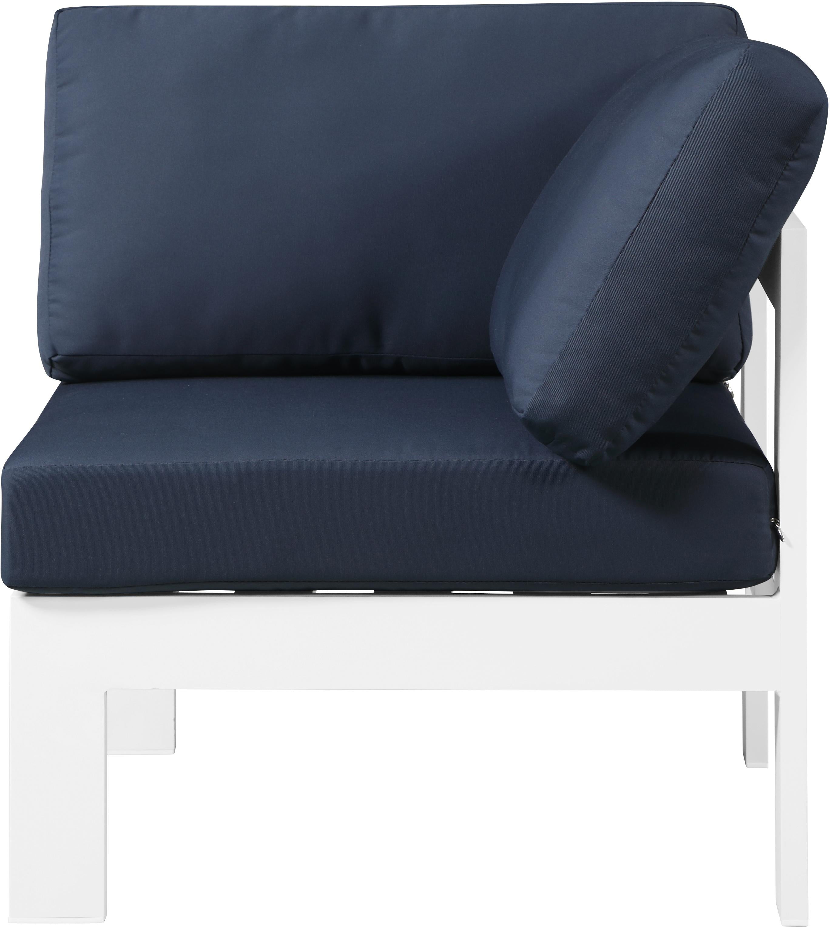 Nizuc Navy Waterproof Fabric Outdoor Patio Aluminum Corner Chair - Luxury Home Furniture (MI)