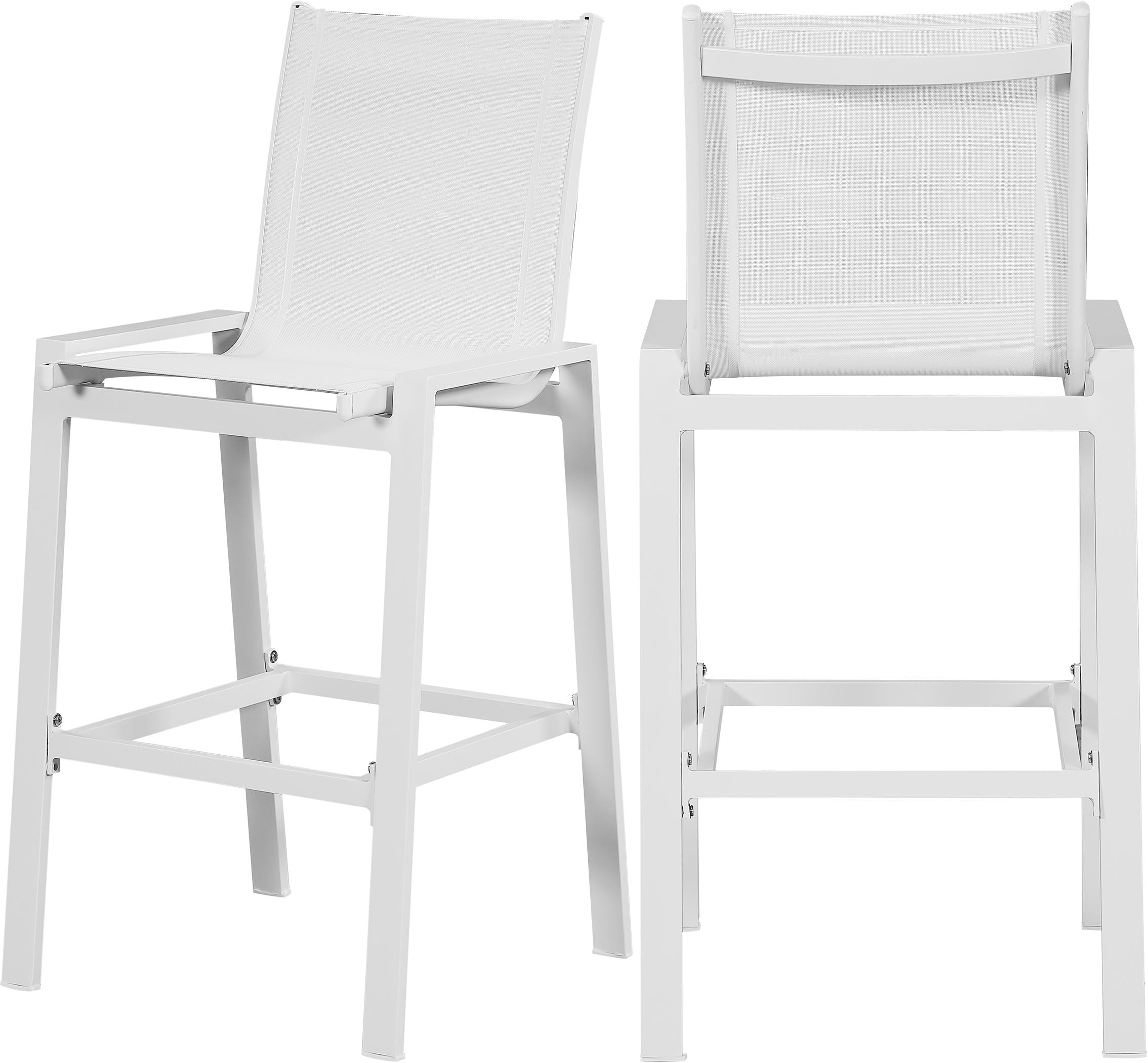 Nizuc White Mesh Waterproof Fabric Outdoor Patio Aluminum Mesh Barstool