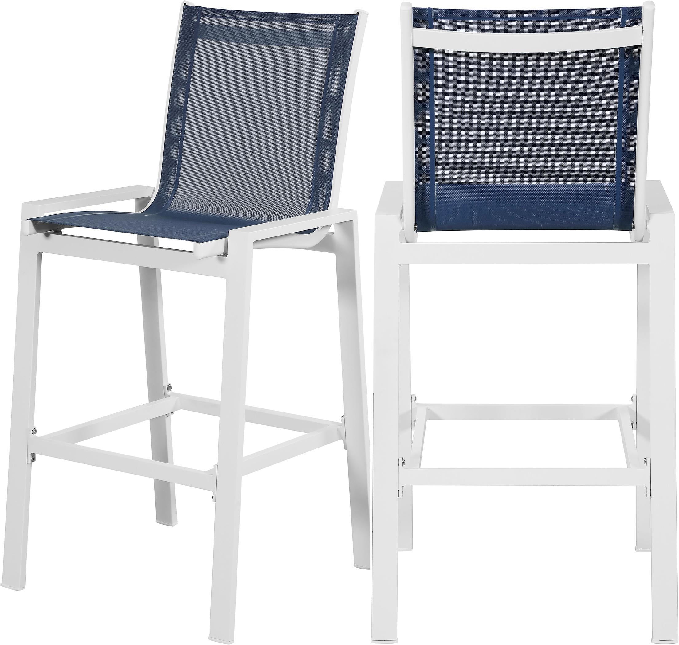 Nizuc Navy Mesh Waterproof Fabric Outdoor Patio Aluminum Mesh Barstool - Luxury Home Furniture (MI)