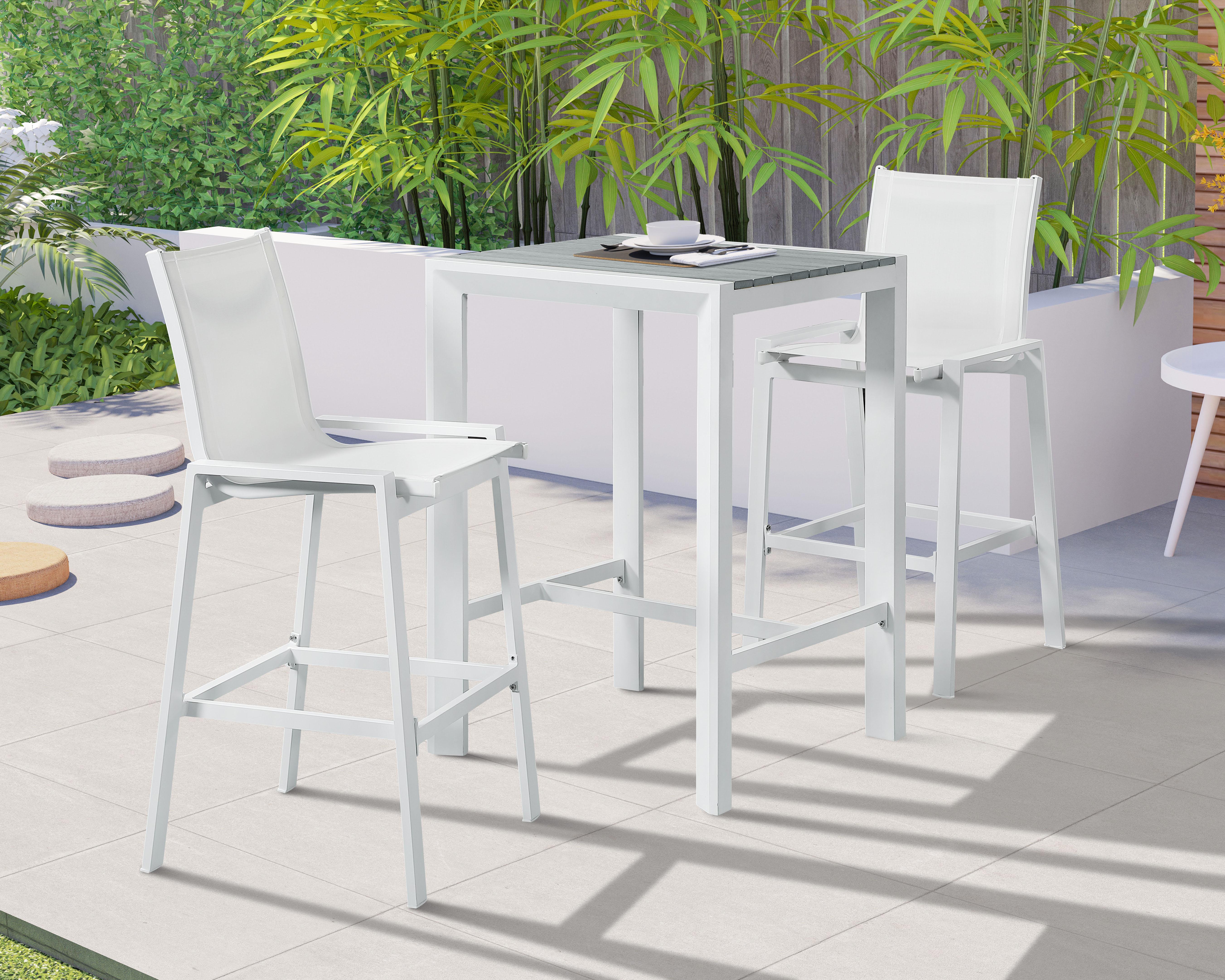 Nizuc White Mesh Waterproof Fabric Outdoor Patio Aluminum Mesh Barstool - Luxury Home Furniture (MI)