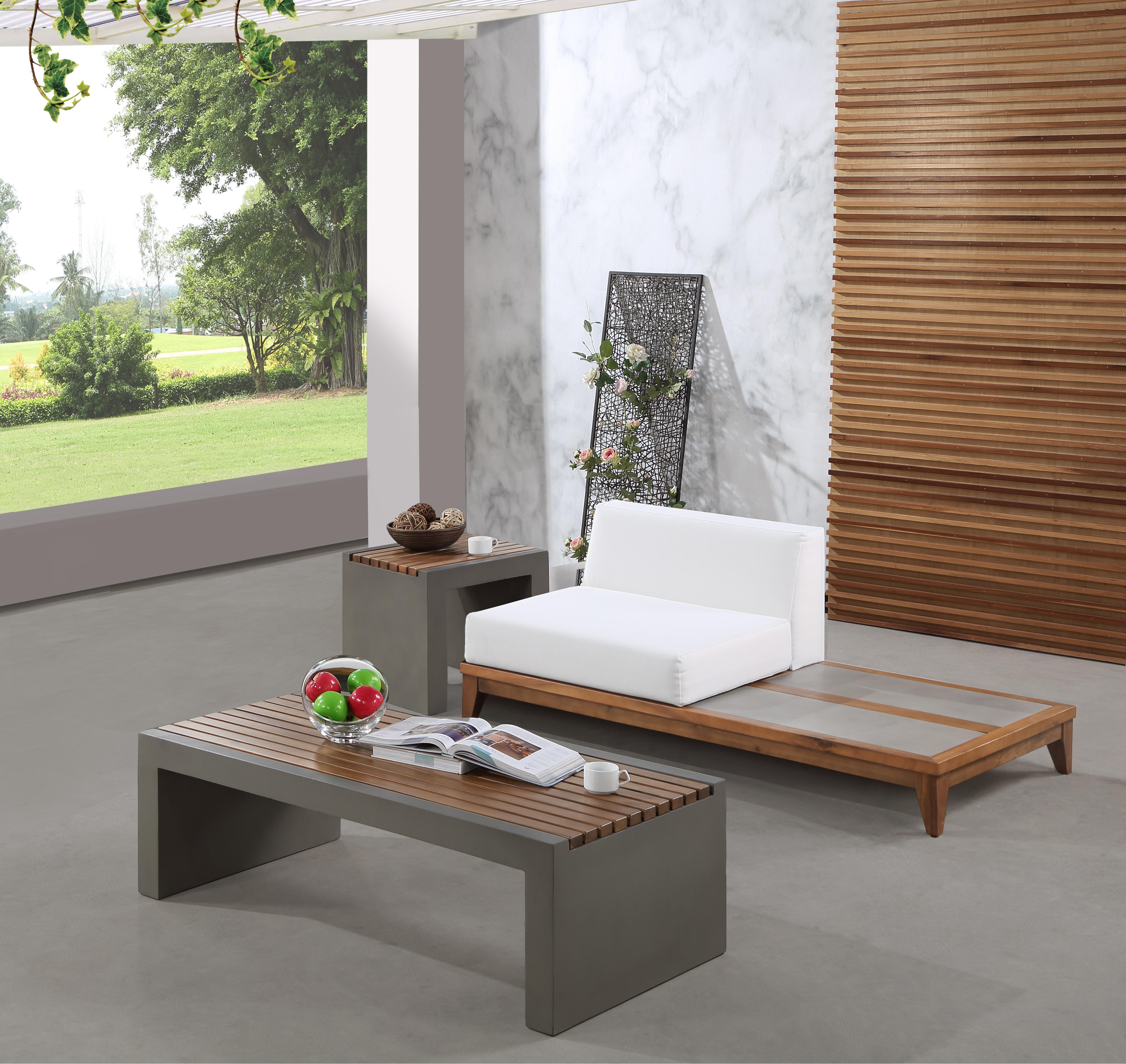 Rio Off White Waterproof Fabric Outdoor Patio Modular Chair w/ Integrated Table - Luxury Home Furniture (MI)