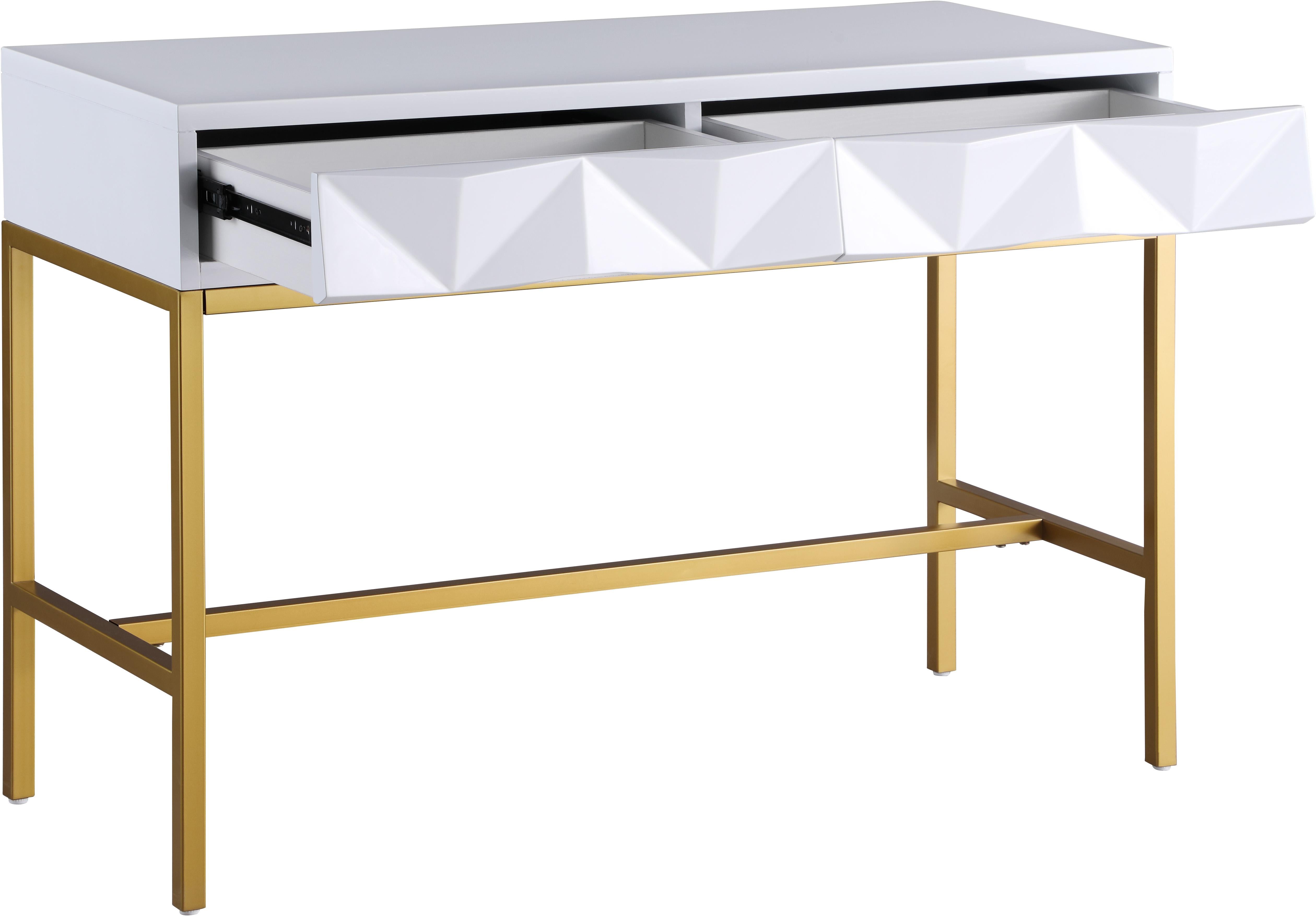 Pandora White Laquer with Gold Console Table - Luxury Home Furniture (MI)