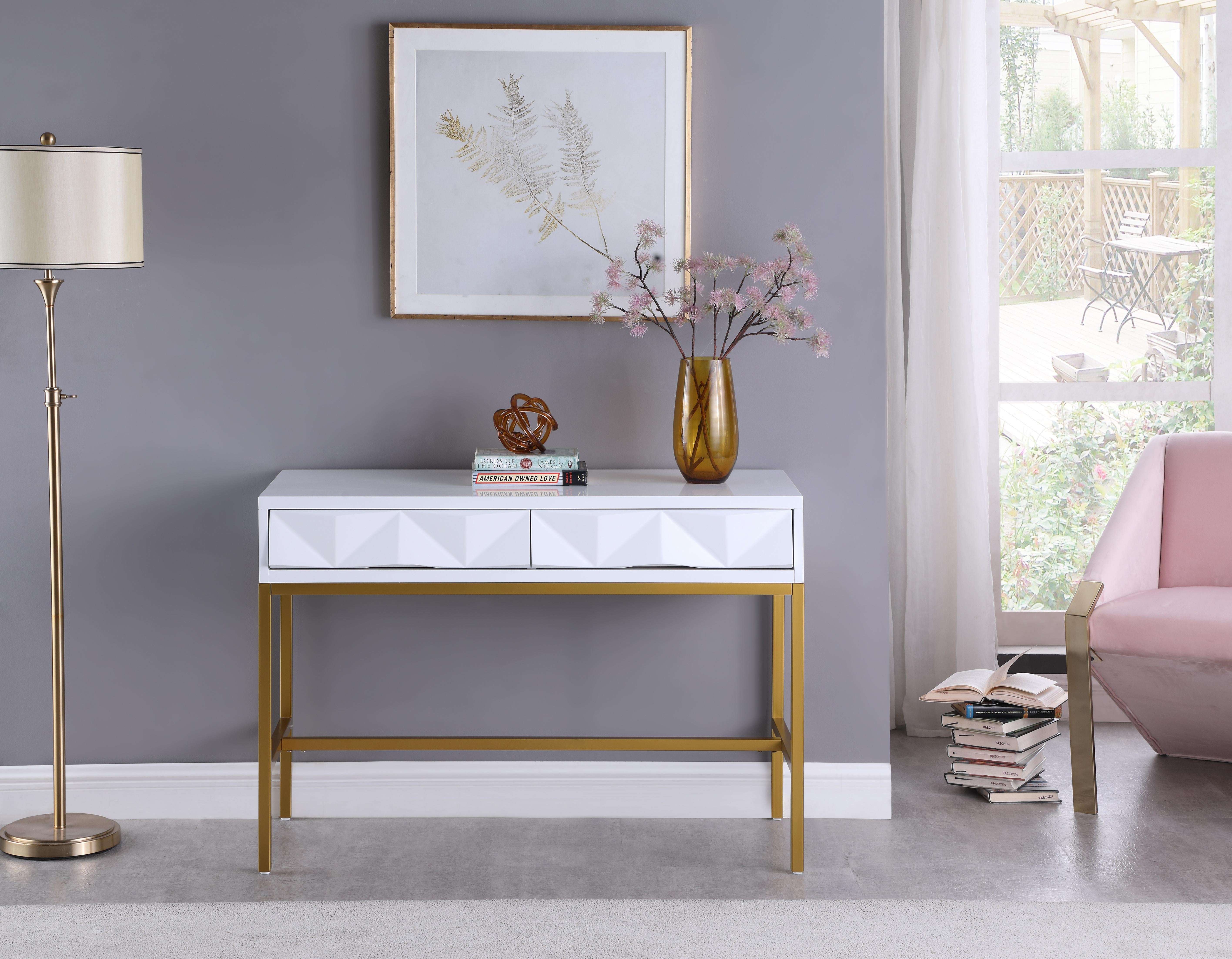 Pandora White Laquer with Gold Console Table - Luxury Home Furniture (MI)
